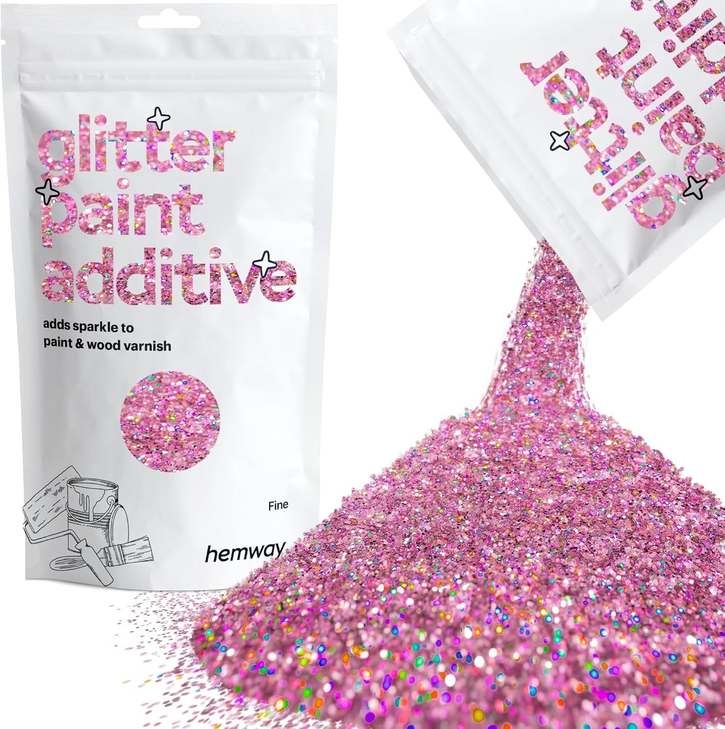 Glitter Paint for Walls Pink Holographic Additive Emulsion Latex Acrylic Sparkles Fine Interior Painting 100G / 3.5Oz