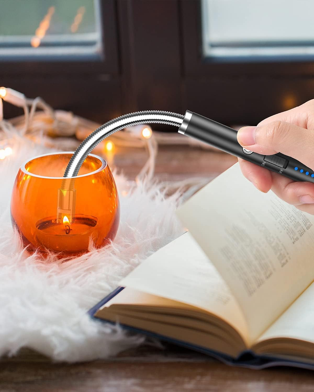 Candle Lighter, Electric Lighter Rechargeable USB Lighter with 360° Long Flexible Neck, Arc Windproof Lighter with LED Battery Display, for BBQ Camping Light Candles Gas Stoves