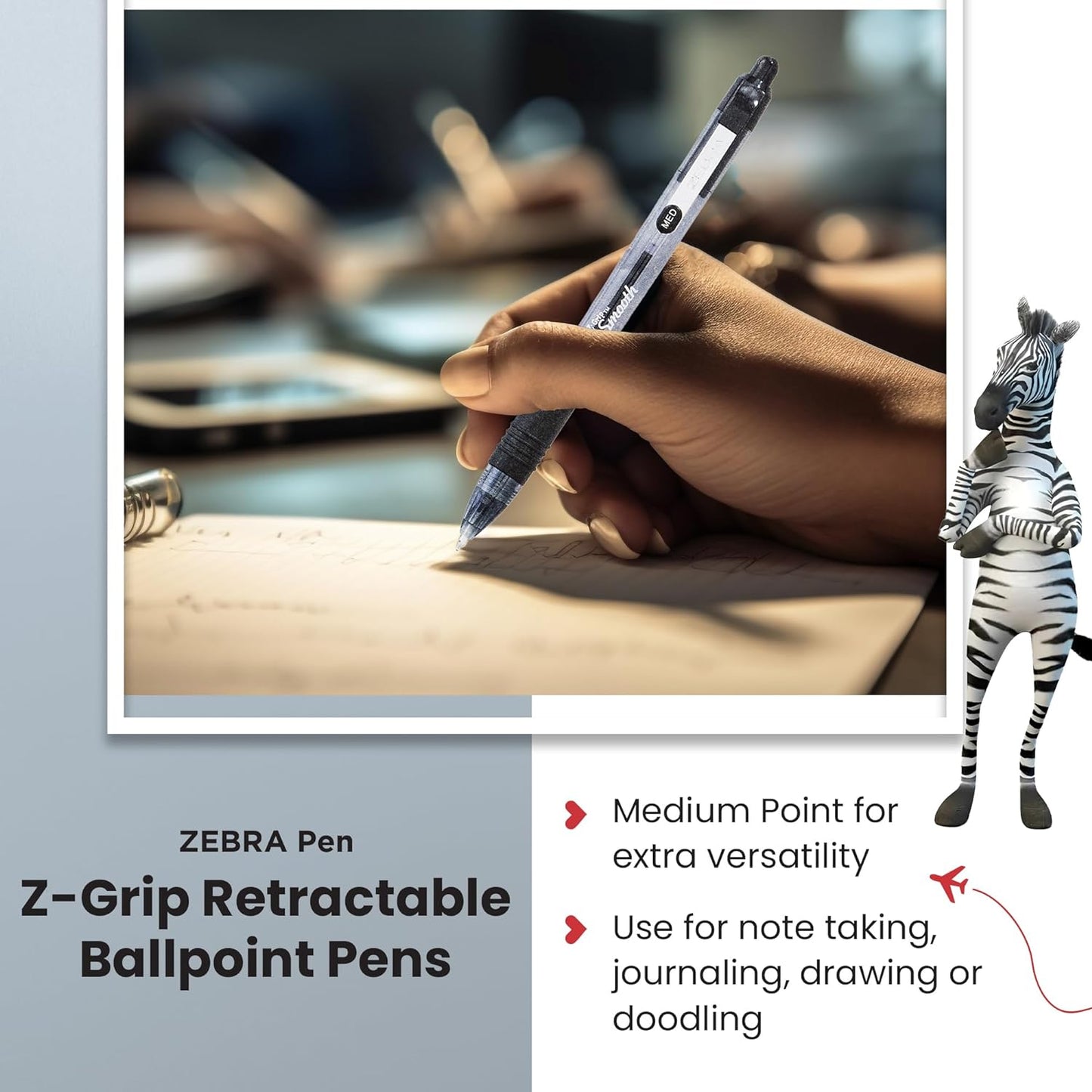 Z Grip Smooth Black Ballpoint Pens, Comfortable s with Pocket Clip, Retractable Ballpoint, Reliable Black Biro Pens Multipack for Everyday Use - Medium Point, 5Pk