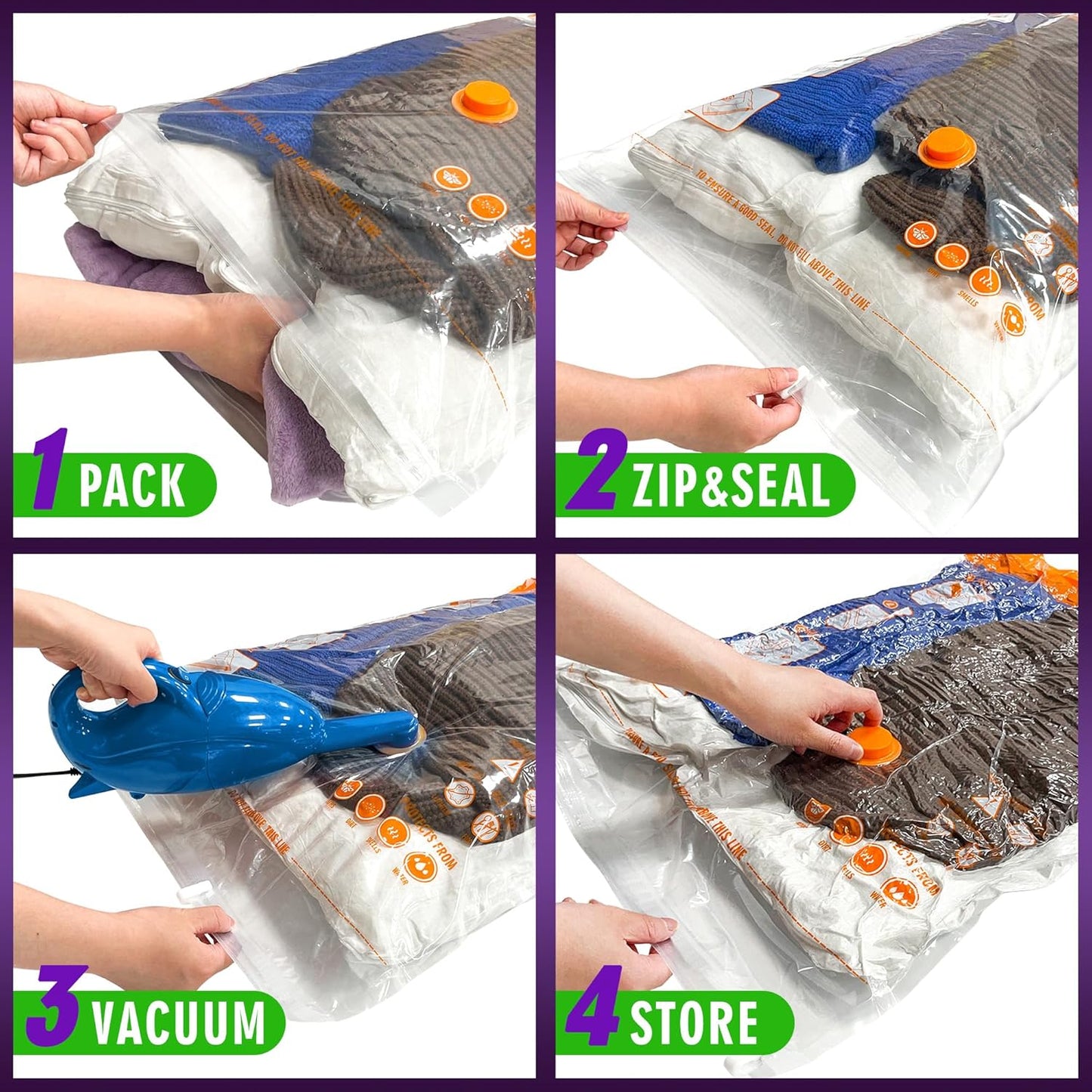 Space Saver Bags for Travel and Home Reusable Vacuum Storage Bags save 80% More Storage Space Work with Vacuum Cleaner (9 Large, No Pump Included)