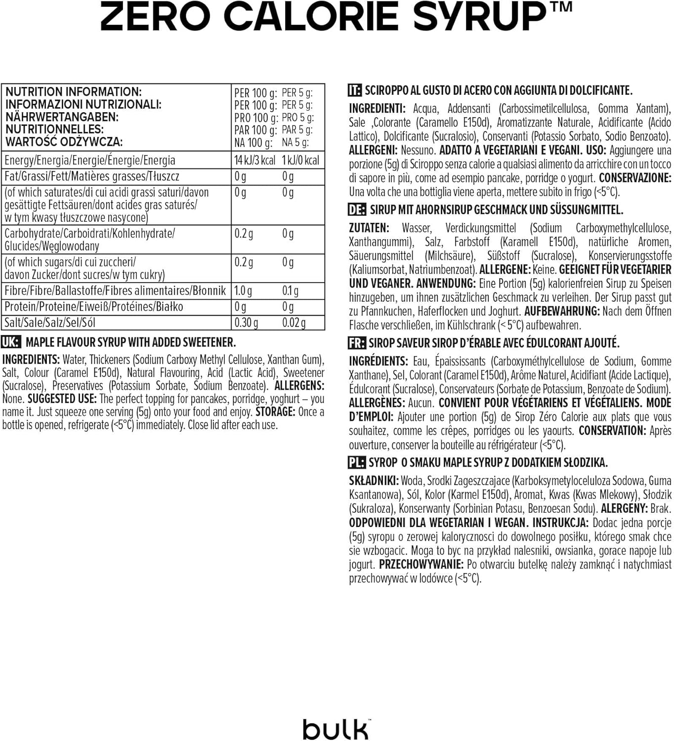 Zero Calorie Syrup, Sugar Free, Maple, 400 Ml, 80 Servings, Packaging May Vary