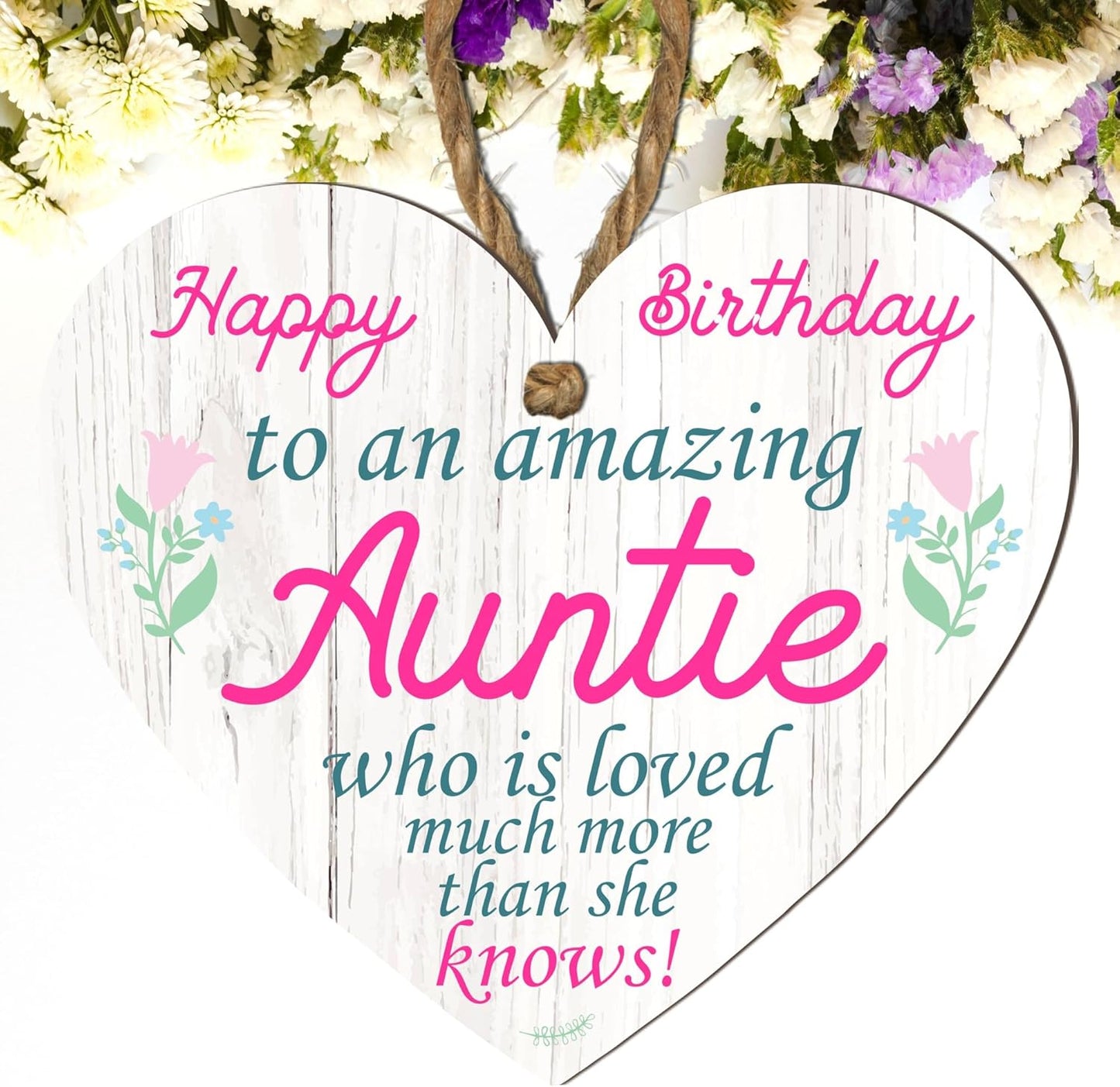 Wooden or Acrylic Heart Plaque for Auntie - Happy Birthday - Gift for an Amazing Auntie - Rustic Home Decor - Heartfelt Message - 10Cm X 9Cm - Made in the UK (Mdf Wood)