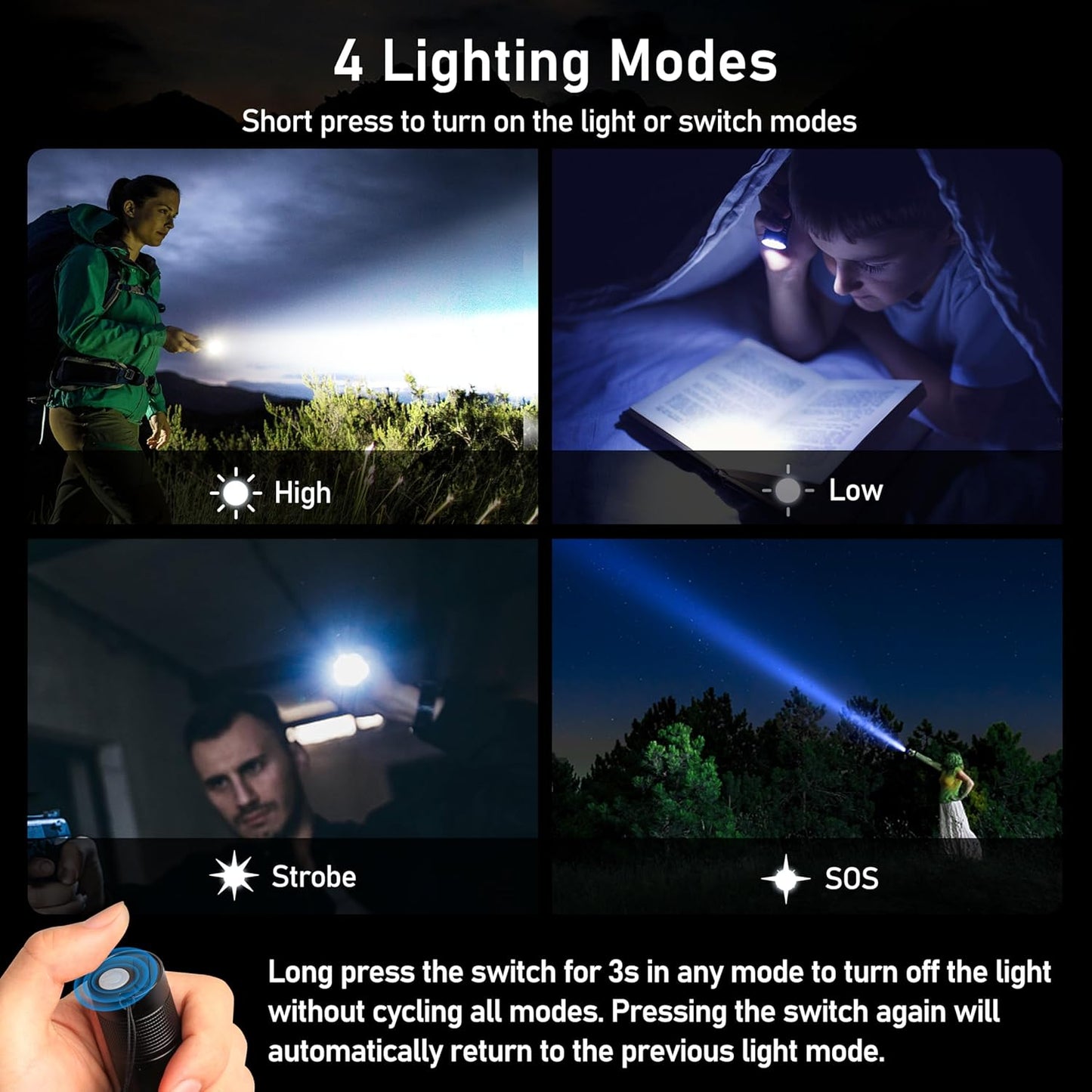 LED Torch Rechargeable, 2000L Super Bright Adjustable Focus Flashlight, 4 Lighting Modes, Long Battery Life, Waterproof Pocket Size Torch for Power Cuts, Emergency, Camping, Hiking, Outdoor