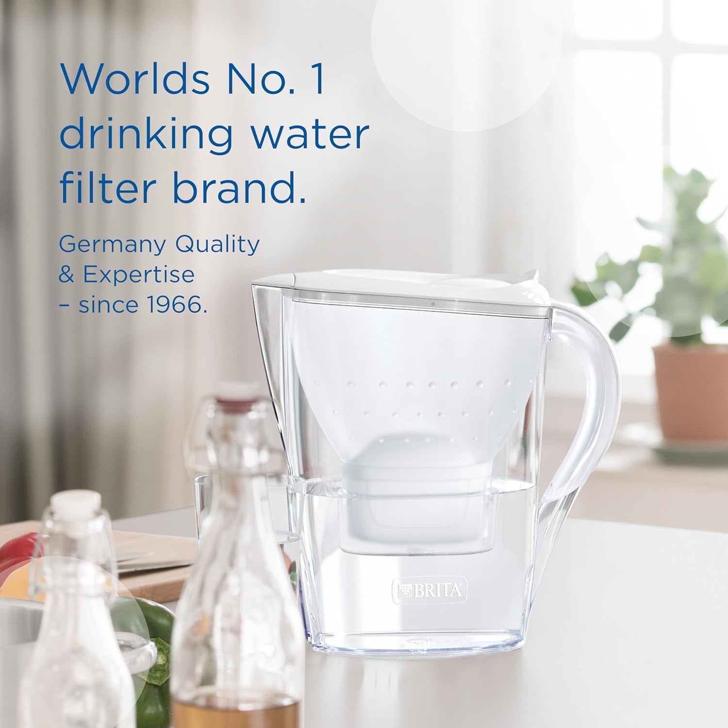 Marella Water Filter Jug Blue (2.4L) Starter Pack Incl. 3X MAXTRA PRO All-In-1 Cartridge - Fridge-Fitting Jug with Digital LTI and Flip-Lid - Now in Sustainable Smart Box Packaging