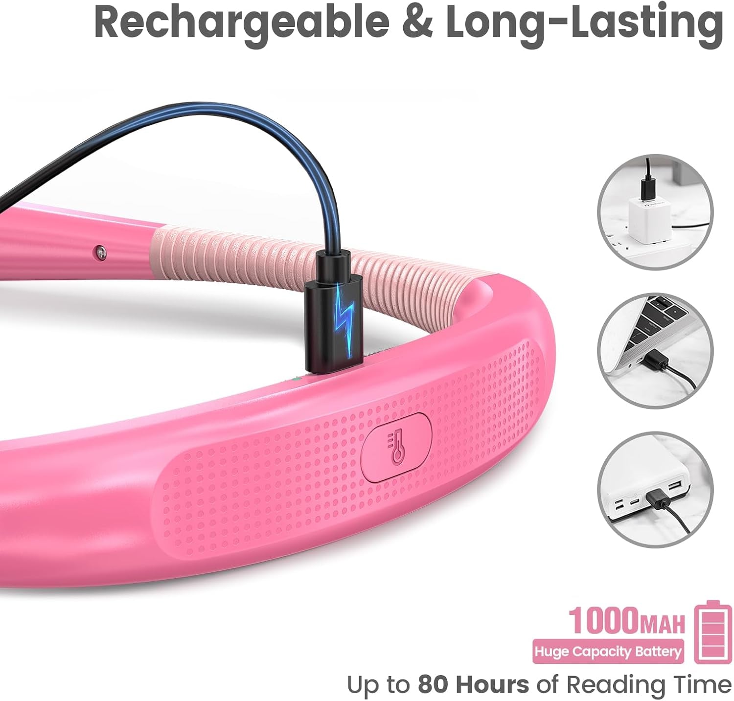 LED Neck Reading Light, Book Light for Reading in Bed, 3 Colors, 6 Brightness Levels, Bendable Arms, Rechargeable, Long Lasting, Perfect for Reading, Knitting, Camping, Repairing