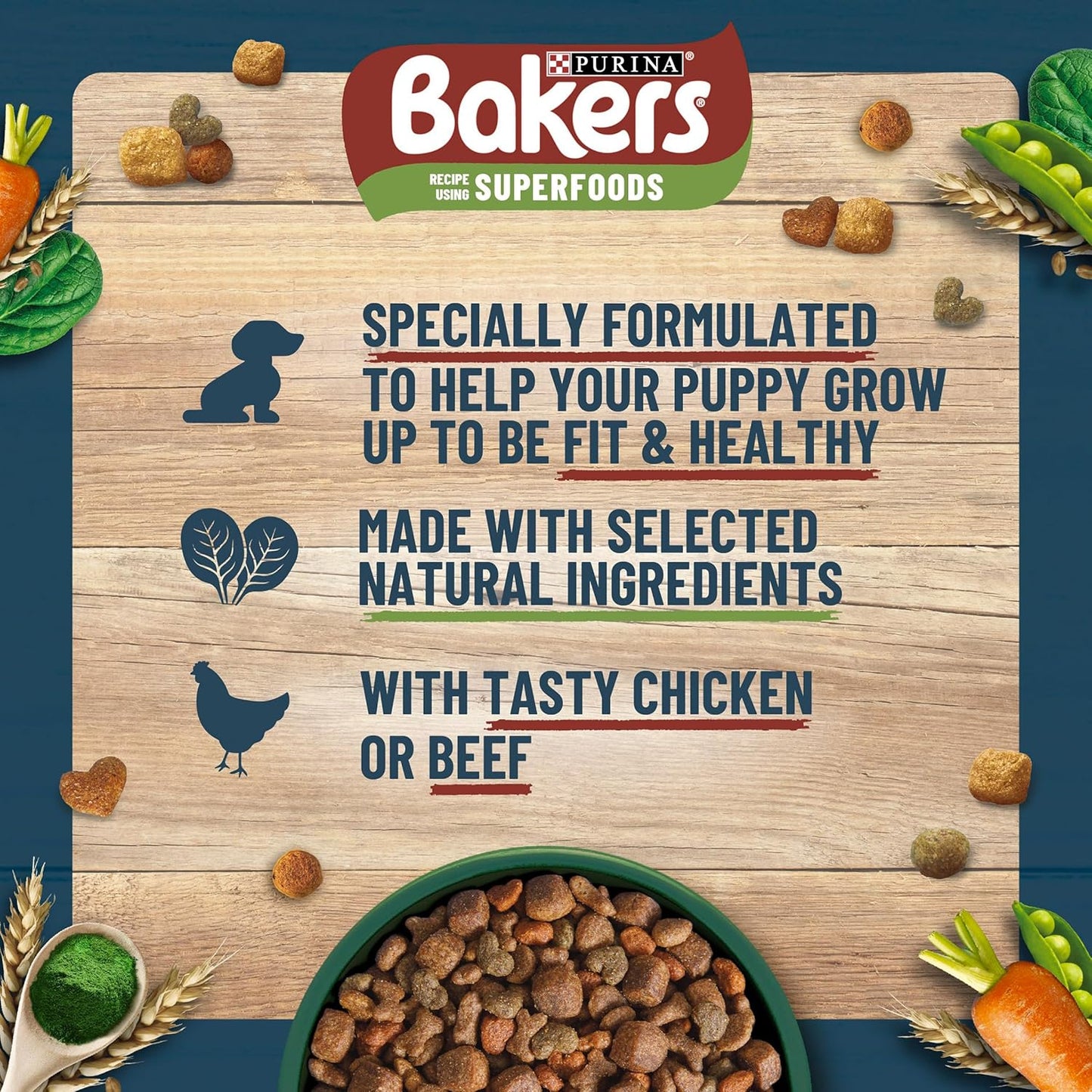 Puppy Dry Dog Food Chicken and Veg 2.85Kg, Pack of 4