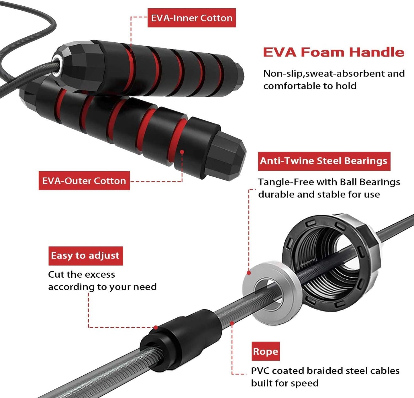 Skipping Rope - Jumping Rope Adjustable for Men Women Kids - Jump Rope for Exercise Fat Burning Workout Home or Gym Personal Training Rope