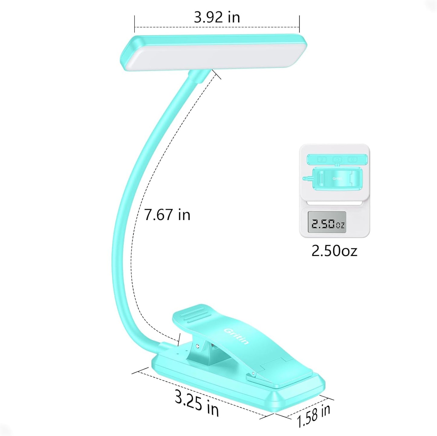 19 LED Book Light, Reading Light Book Lamp for Reading at Night with Memory Function, 3 Eye-Protecting Modes -Stepless Dimming, Long Battery Life, 360° Flexible Lamp for Bed,Tablet- Blue