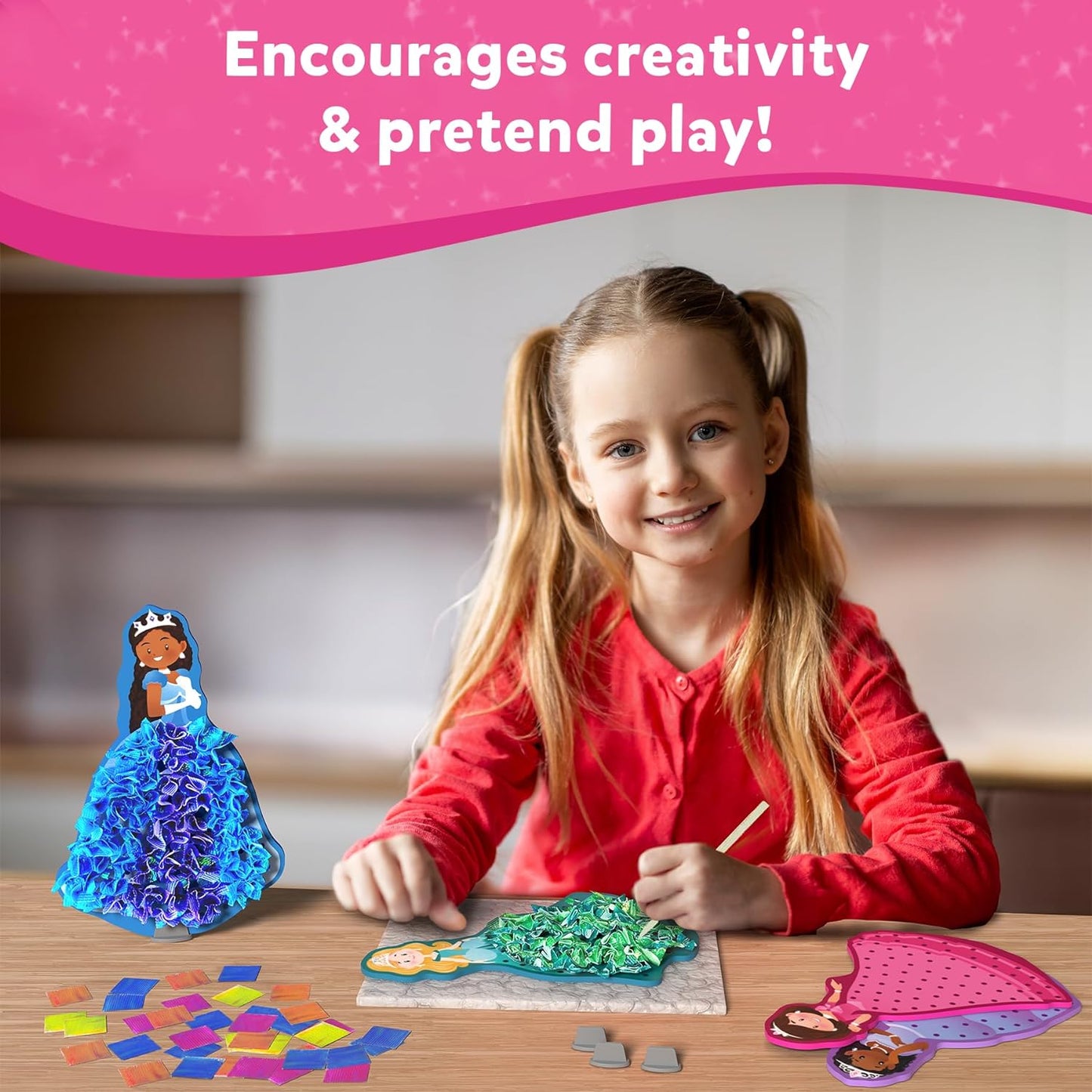 Art & Craft Activity - Poke-In Art Magical Princesses, Mess-Free Art for Kids, DIY Craft Kits, Creative Activity, Fine Motor Skills, Gifts for Girls & Boys Ages 4, 5, 6, 7, 8, 9