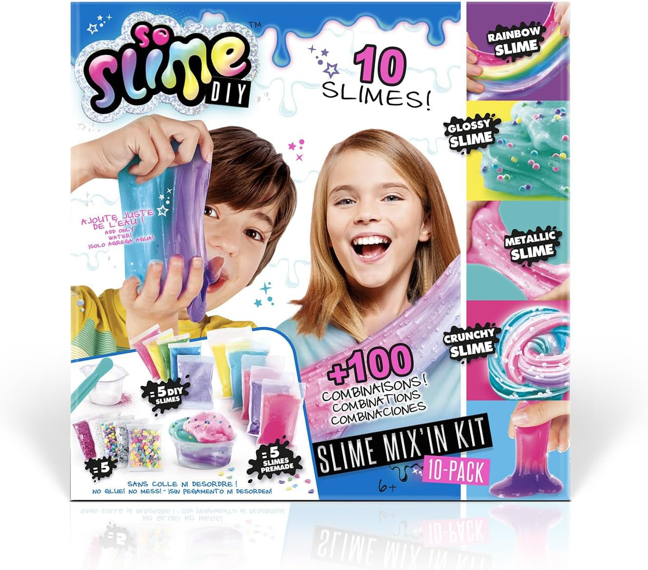 So Slime DIY Mix'In Kit 10 Pack, Multi-Coloured, Make 10 Slimes, Styles and Decorations for 100+ Combinations, No Glue! No Mess!,Everything Included to Mix Your Own Slime