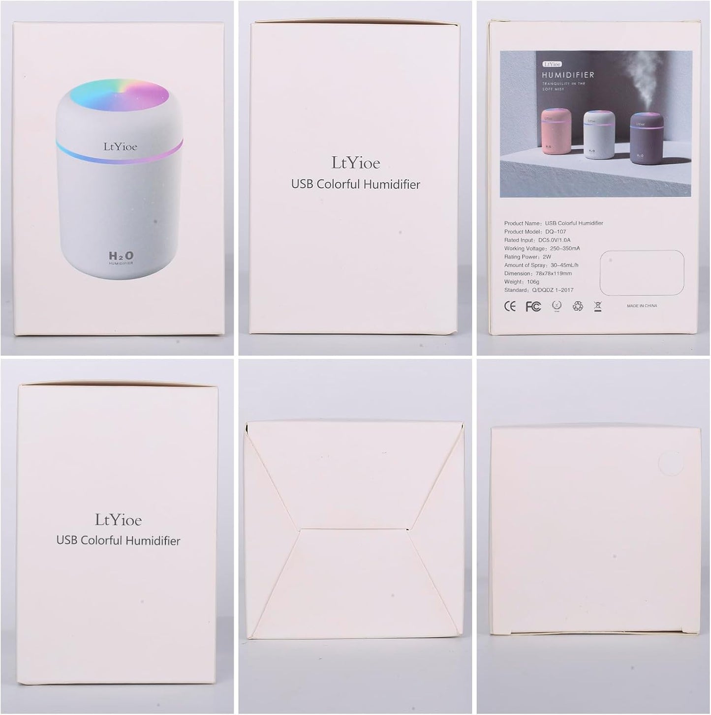 Humidifier Portable Mini Humidifiers for Bedroom, Personal Desktop Air Humidifier with Colorful Cycling Light, 2 Mist Modes and Auto Shut-Off, Super Quite for Office Home Car(White)