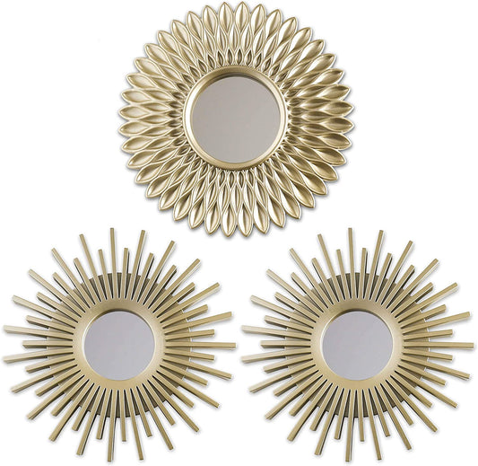 Wall Mirrors Pack of 3 Gold Mirrors for Living Room, Home Decor & Bedroom | round Mirrors for Hanging and Wall Decor | Small Mirrors & Shabby Chic Home Accessories | Gifts for Women & Mums