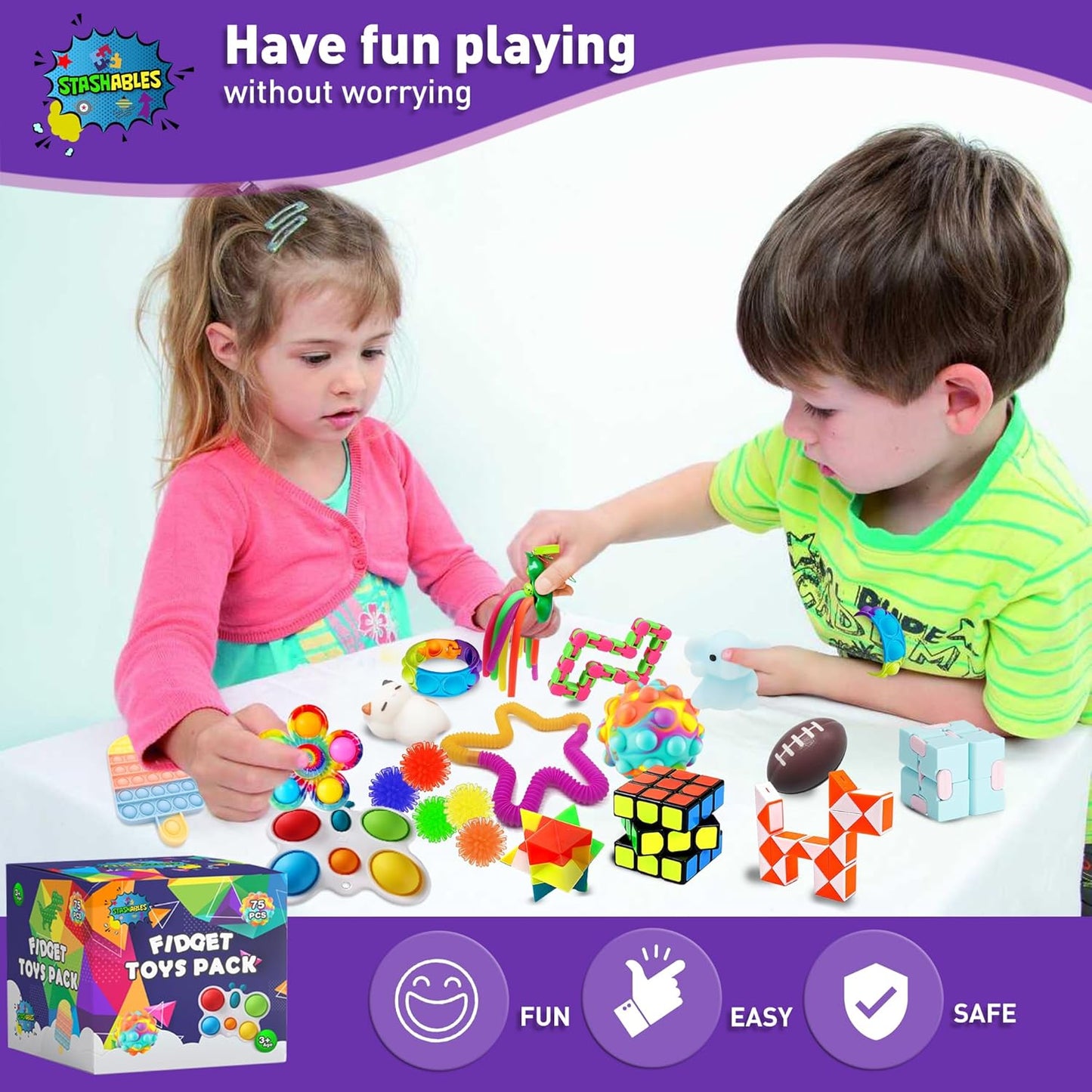 75 Pcs Fidget Toys Kids Pack - Pinata Fillers, Party Favours, Classroom Prizes, Stress Relief, Treasure Chest Goodie Bag Rewards with Pop Its for ADHD, Autism Bulk Fidgets Box Gifts for Boys and Girls
