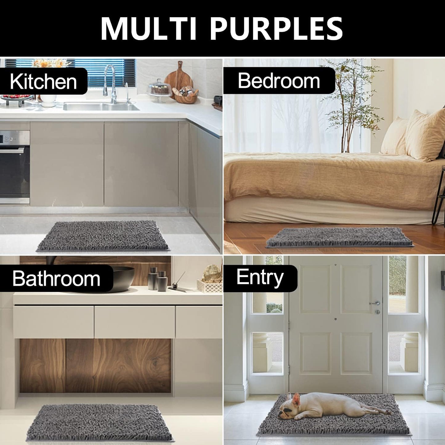 Door Mats Indoor Bath Mat Non Slip Dirt Trapper Doormat Soft Absorbent Entrance Rug Floor Mat Indoor Mats for Front Back Door, Entryway,Bathroom,Pets and Dogs (Grey M, 50X80)