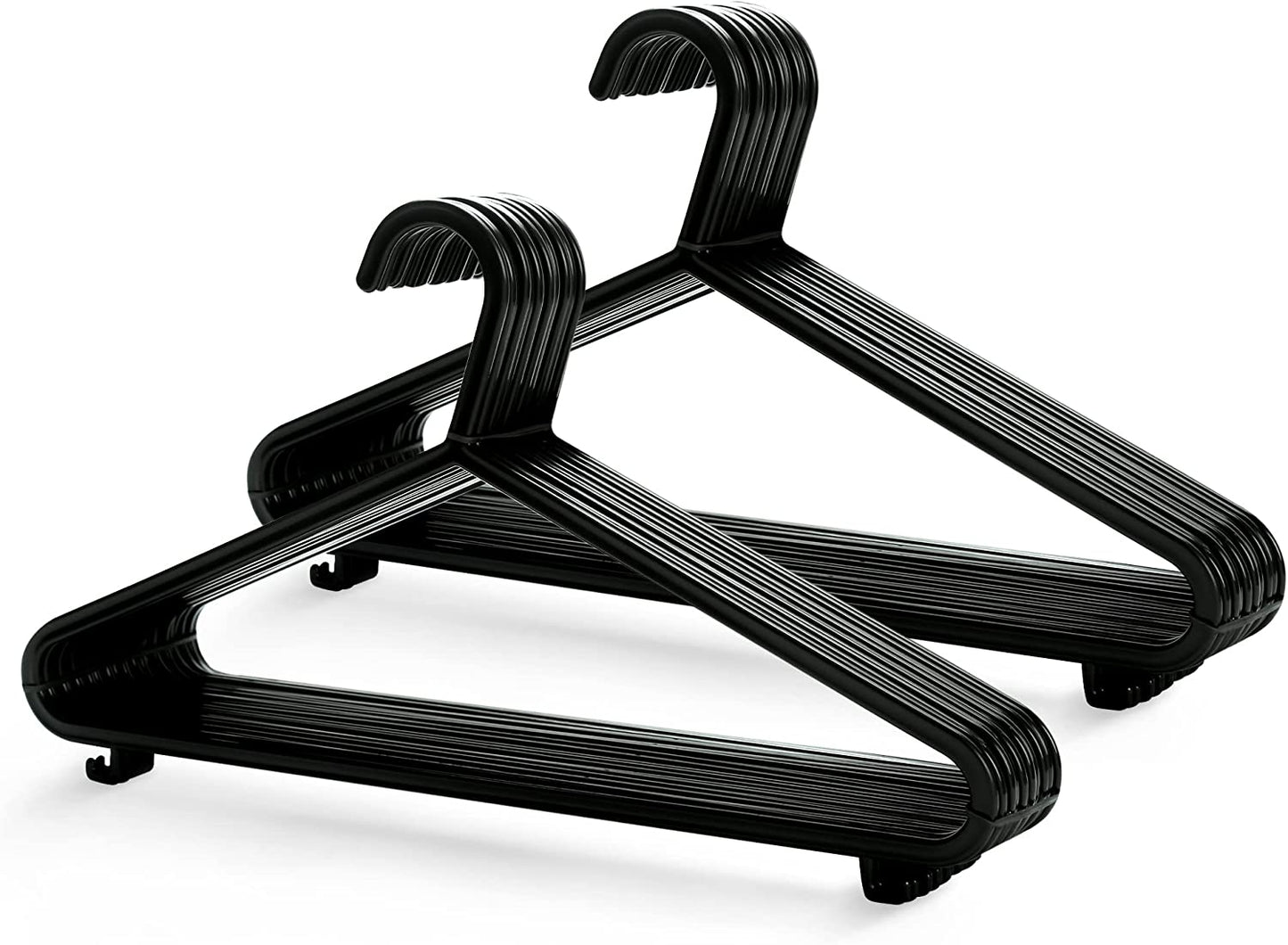 Adult Plastic Coat Hangers - 25Pk, Black Colour, Strong Clothes Hangers for Clothes Rail & Closet, Clothing Hanger with Suit Pants Trouser Bar and Clips, Space Saving, 37.5 Cm Wide