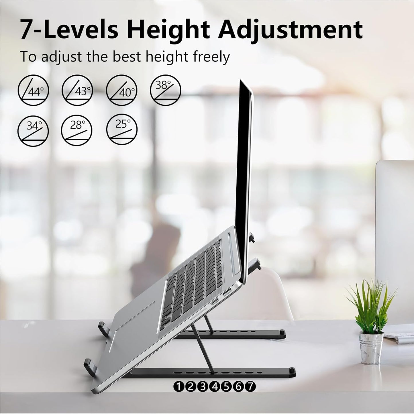 Laptop Stand for Desk, Adjustable Laptop Riser Abs+Silicone Foldable Portable Laptop Holder, Ventilated Cooling Notebook Stand for 10-15.6” Laptops,Tablet-Black