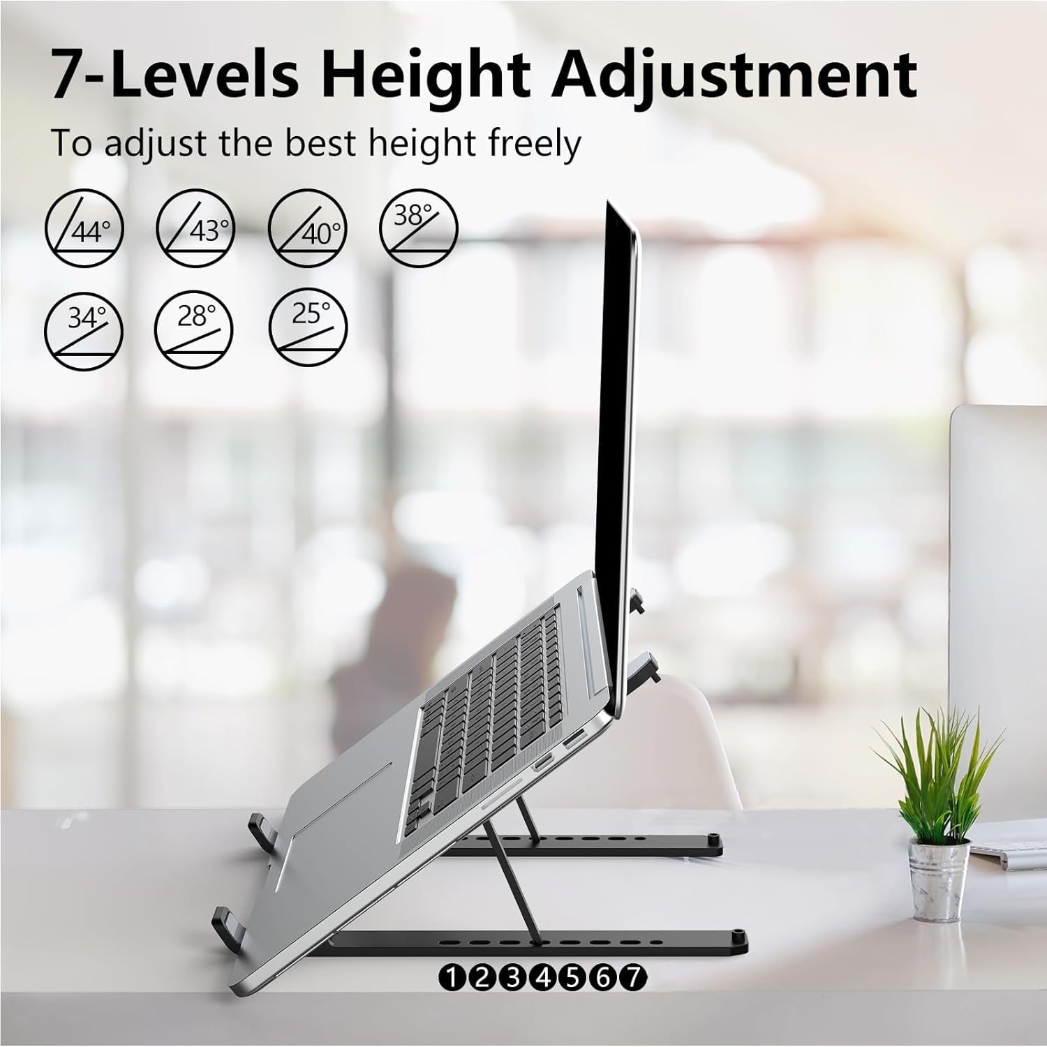 Laptop Stand for Desk, Adjustable Laptop Riser Abs+Silicone Foldable Portable Laptop Holder, Ventilated Cooling Notebook Stand for 10-15.6” Laptops,Tablet-Black