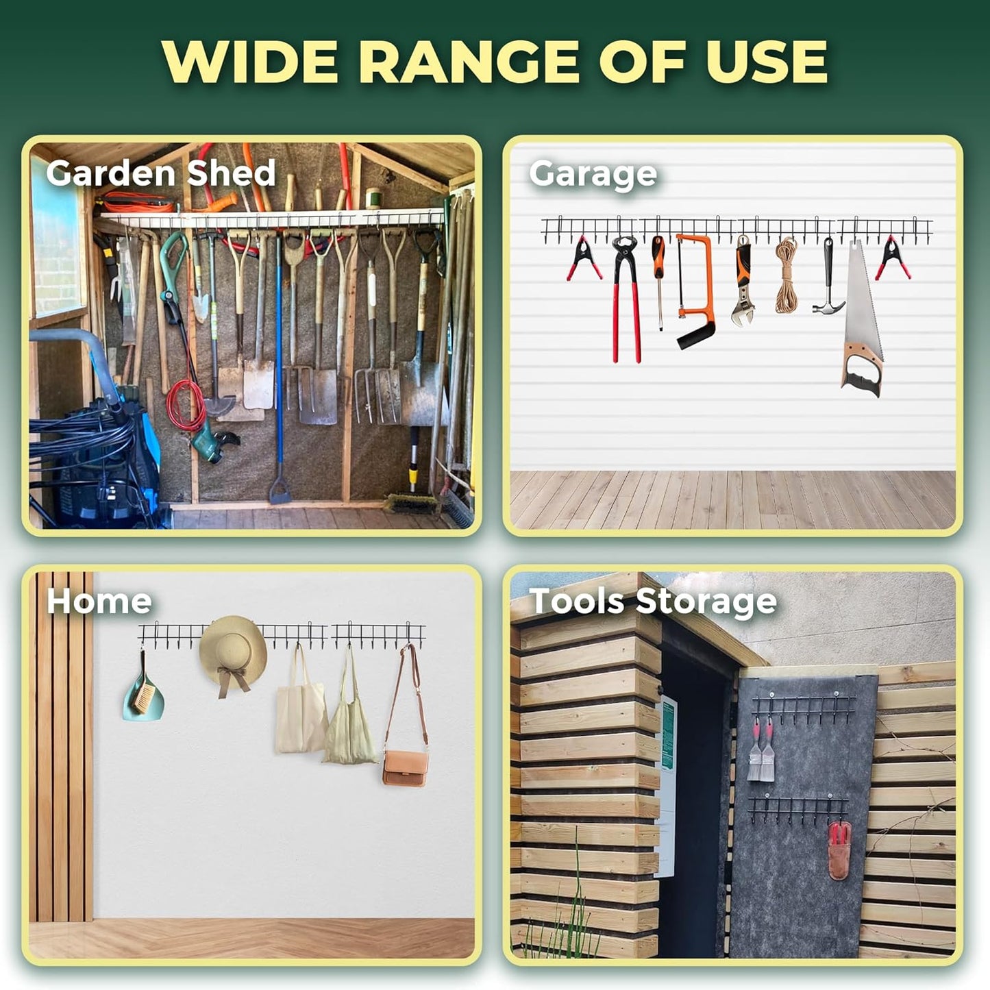 Garden Tool Storage Rack 160Cm - Heavy-Duty Metal Organiser for Shed Accessories, Rakes, Shovels & More – Space-Saving Tool Storage System for Sheds & Garages