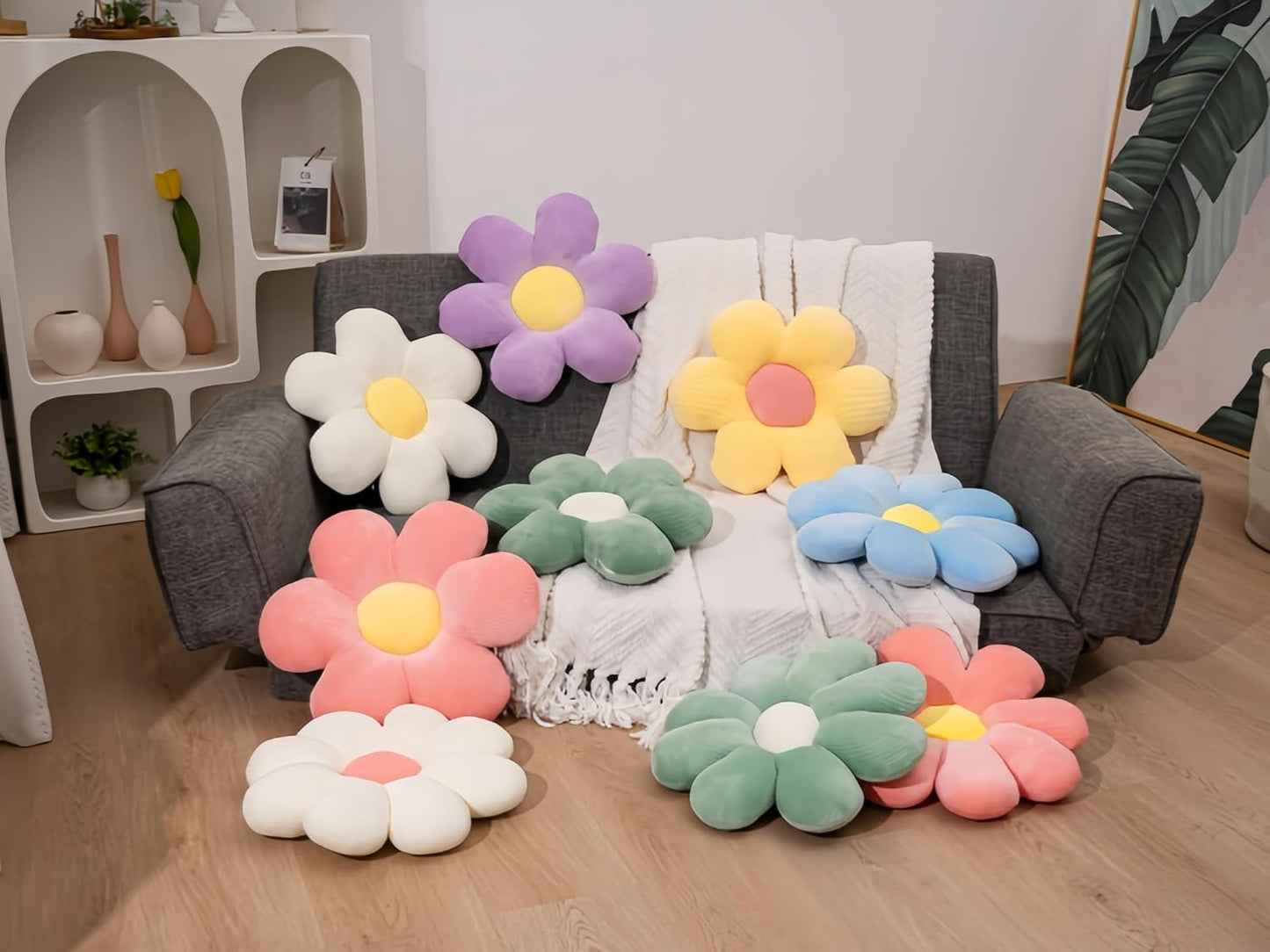 2Pcs Daisy Flower Pillow Throw Pillows, Cute Aesthetic Preppy Room Decor Flower Cushion Floor Cushions for Girls Bedroom Sofa Chair (Pink & White, 38X38Cm)