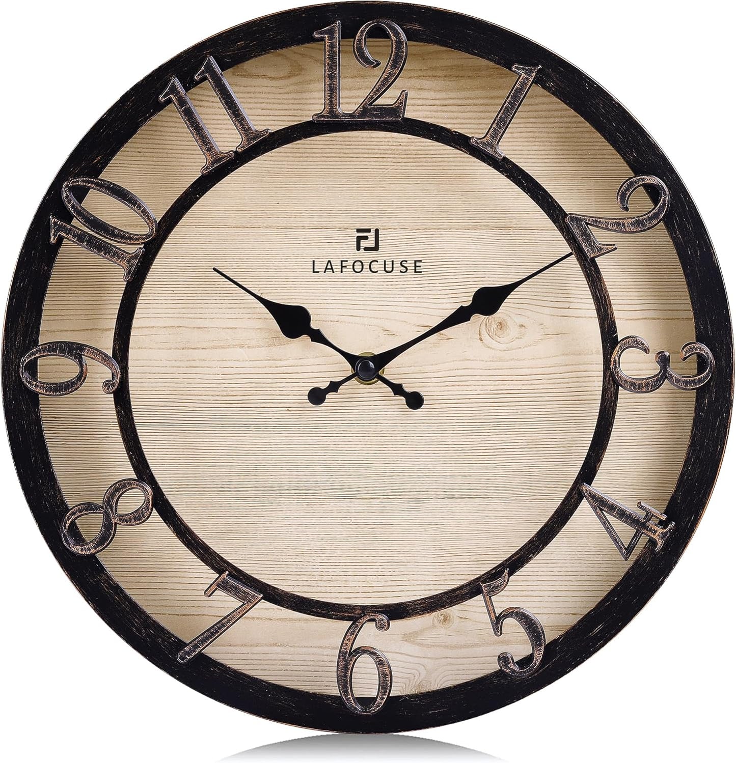 Silent Black Rustic Farmhouse Wall Clock with Raised 3D Arabic Numerals for Home Decor 12 Inch, Battery Operated Shabby Chic Kitchen Wall Clocks Decorative for Living Room Bedroom Office