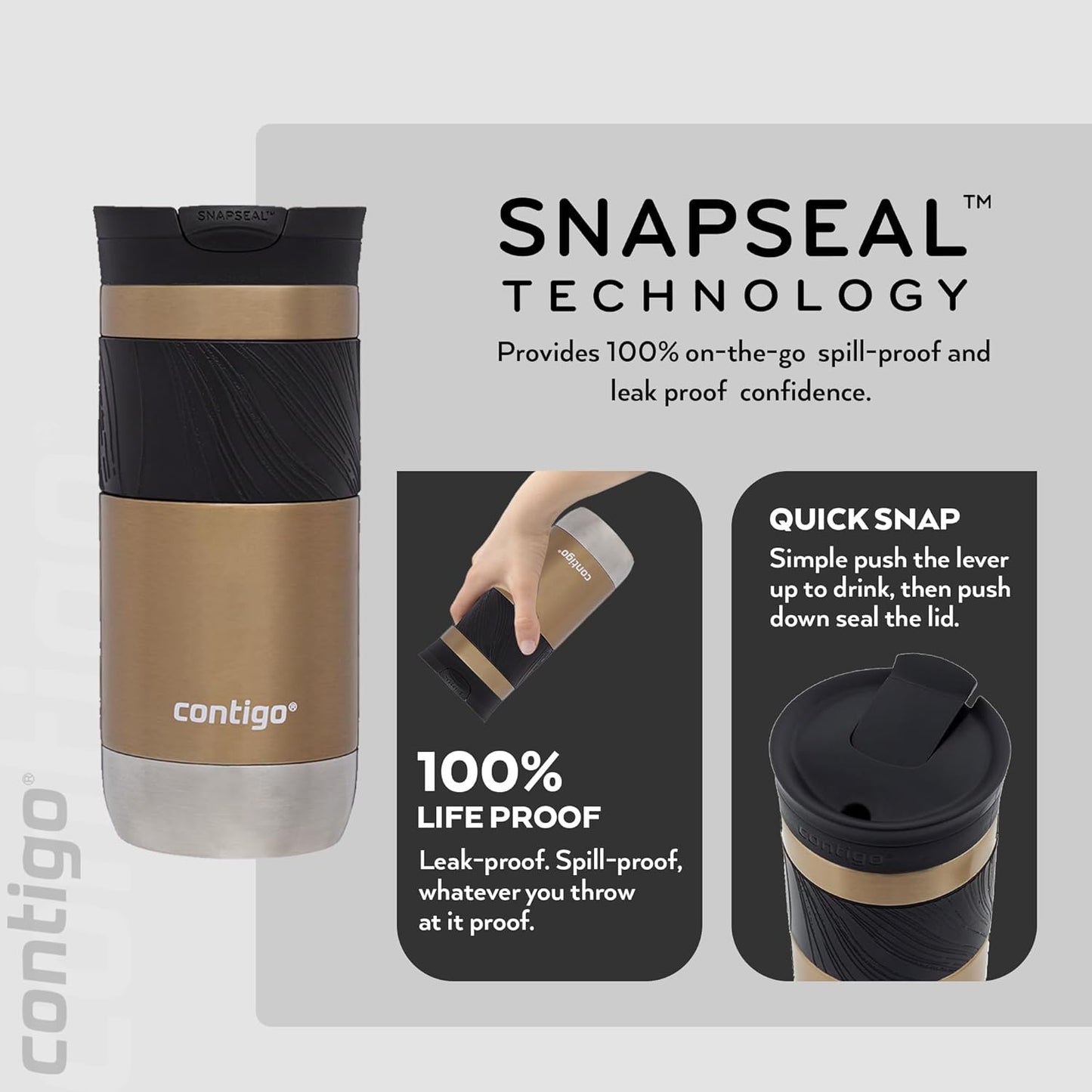 Byron Snapseal Travel Mug | Stainless Steel Thermal Mug | Vacuum Flask | Leakproof Tumbler | Coffee to Go Mug with BPA Free Easy-Clean Lid