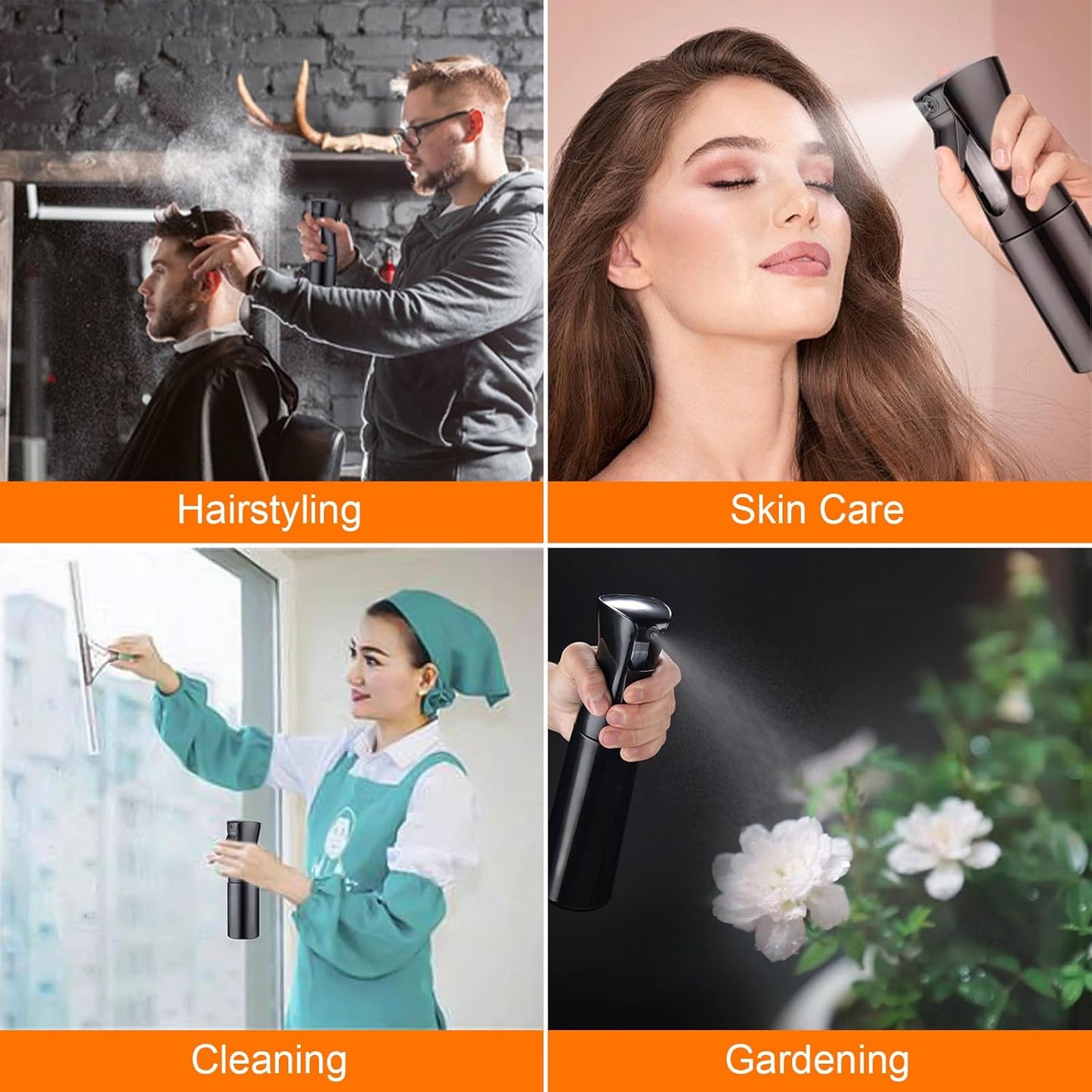 200Ml Small Water Spray Bottles, Continuous Mist Empty Hair Spray Bottles for Cleaning, Curly Hair, Plants GE2001B-200B, Black