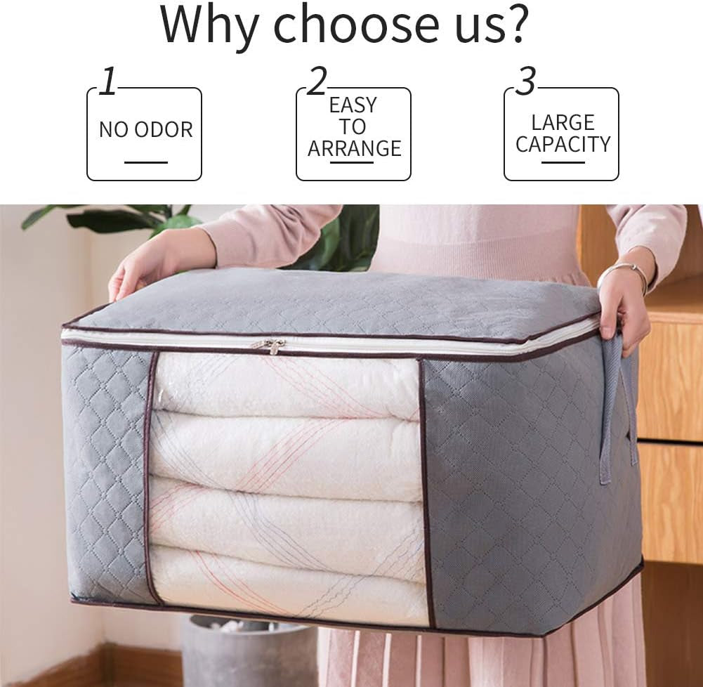 Foldable Storage Bag Organizers, Waterproof Anti-Mold Moisture Proof Clothes Storage Bags with Clear Window Carry Handles for Blanket Comforter Bedding, Closet Storage Boxes (3 Packs)