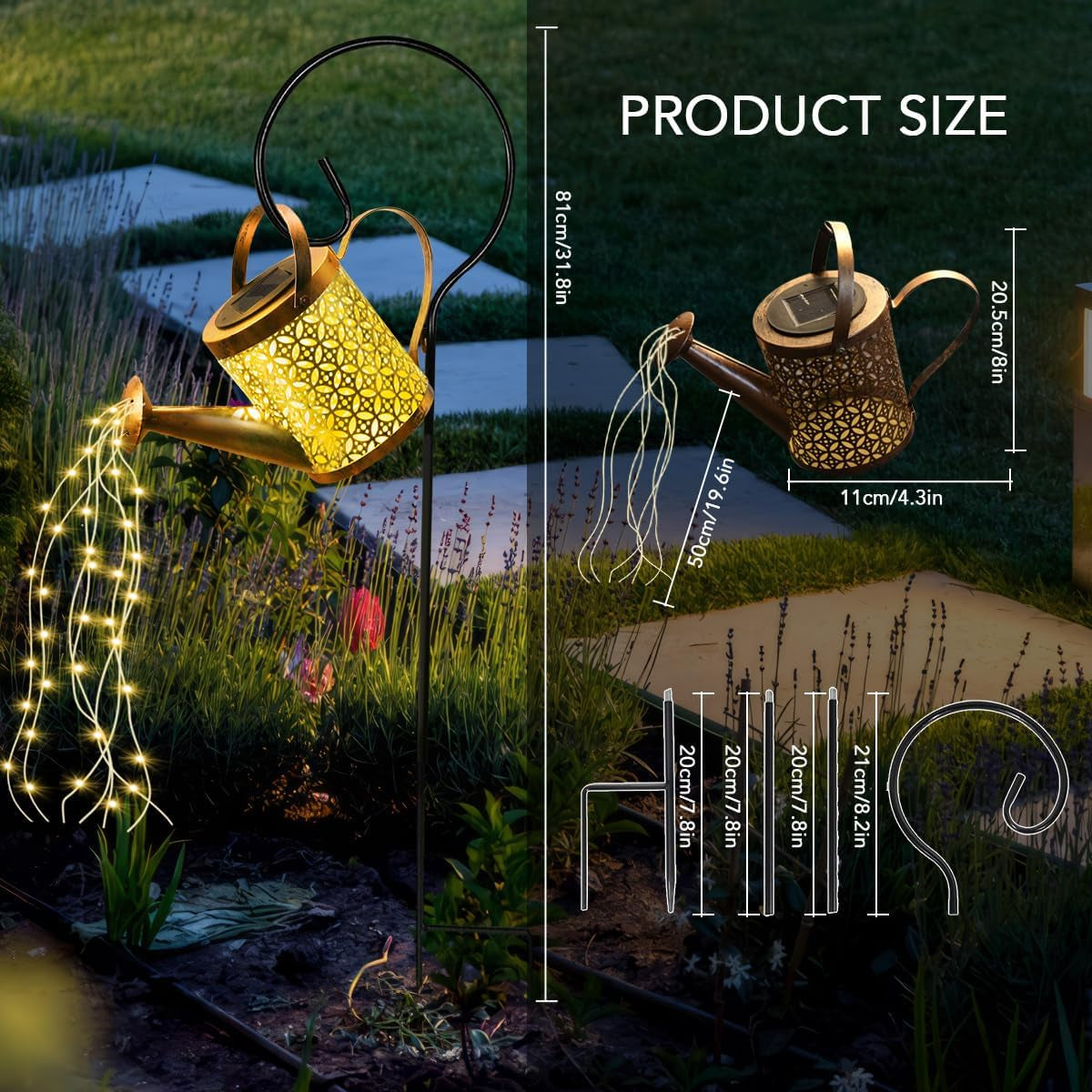 Solar Watering Can Light, LED Solar String Lights Waterproof Dual Mode Water Can Lights for Garden Patio Yard Pathway Lantern Plant Decoration
