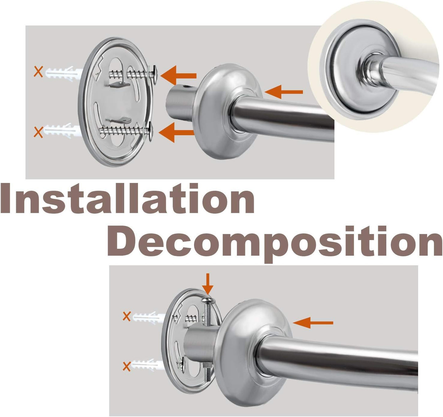 Curved Shower Rod Stainless Steel Adjustable 112-180Cm, Telescopic Shower Curtain Pole Extensible Shower Rail Including Fittings (Chrome)