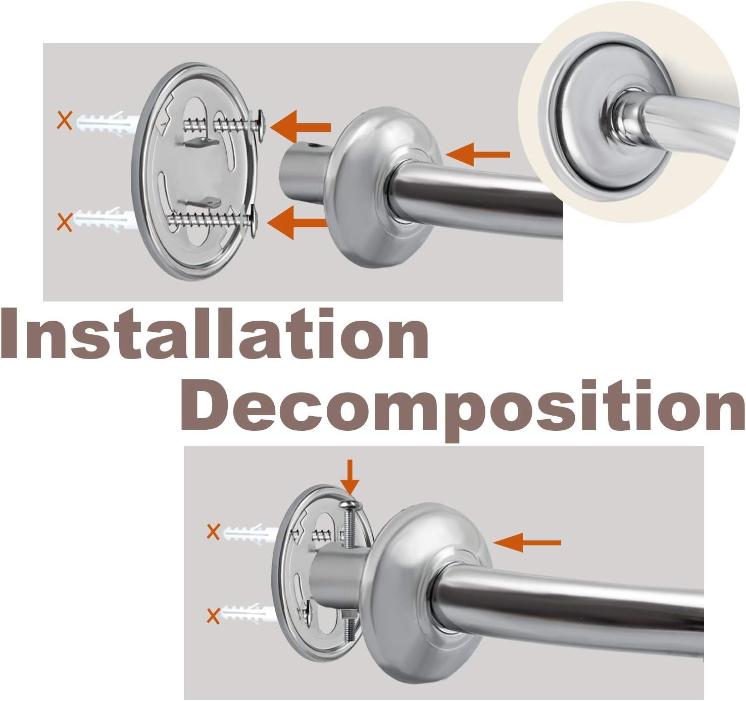 Curved Shower Rod Stainless Steel Adjustable 112-180Cm, Telescopic Shower Curtain Pole Extensible Shower Rail Including Fittings (Chrome)