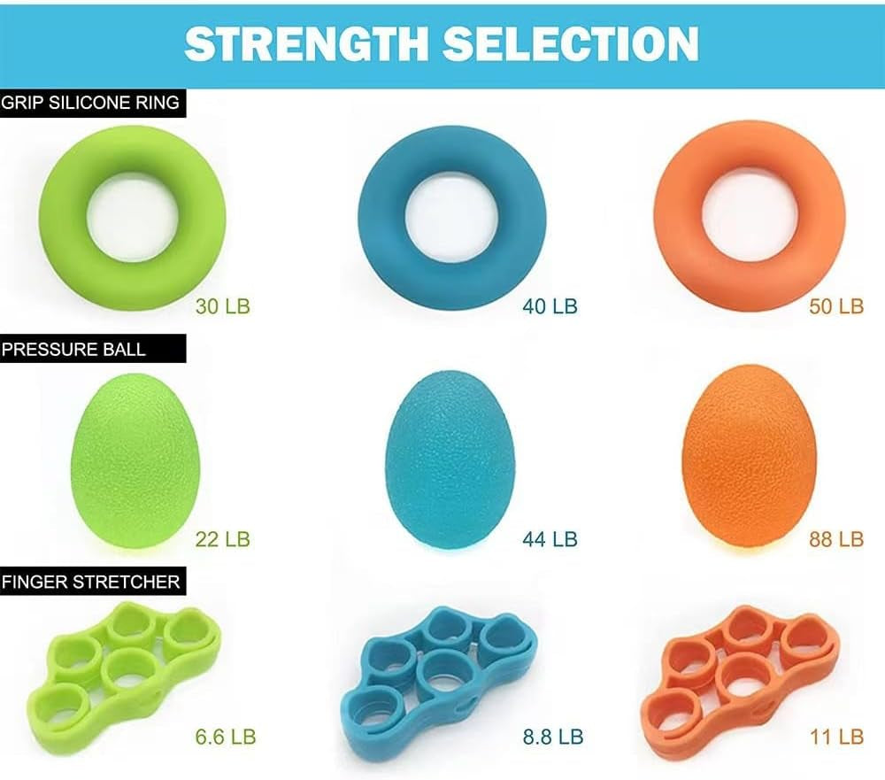 9Pcs Set Hand Grip Strengthener,Finger Exerciser Stress Relief,Hand Squeeze Ball Kit for Grip Strength,Silicone Finger Gripper, Trainer for Relieve Wrist,Muscle Training,Sports,Fitness