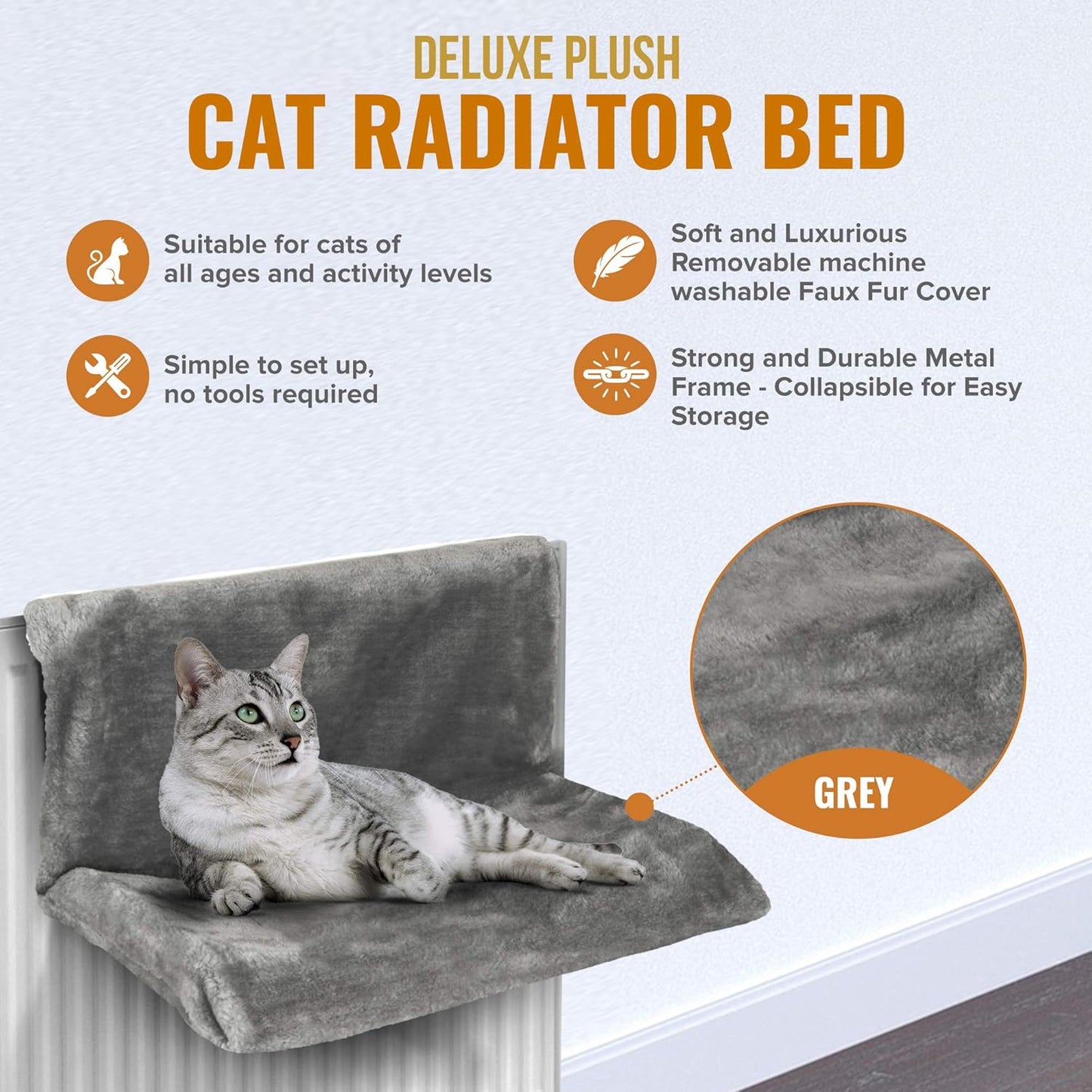 Warm and Cosy Pet Cat and Dog Radiator Bed (Grey)