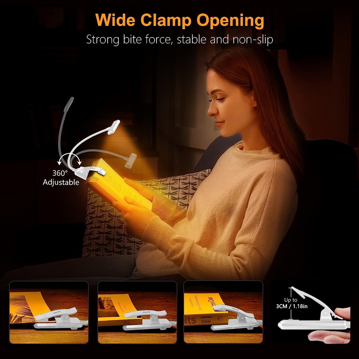 19 LED Book Light, Reading Light Book Lamp for Reading at Night with Memory Function, 3 Eye-Protecting Modes -Stepless Dimming, Long Battery Life, 360° Flexible Lamp for Bed,Tablet- White