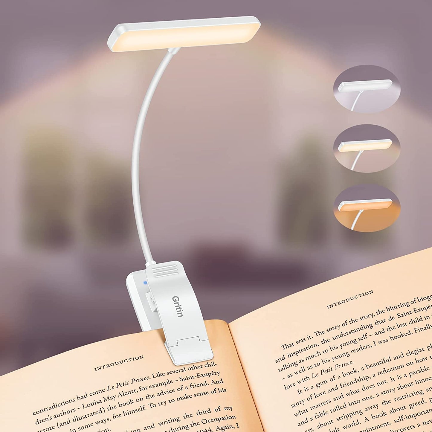 19 LED Book Light, Reading Light Book Lamp for Reading at Night with Memory Function, 3 Eye-Protecting Modes -Stepless Dimming, Long Battery Life, 360° Flexible Lamp for Bed,Tablet- White