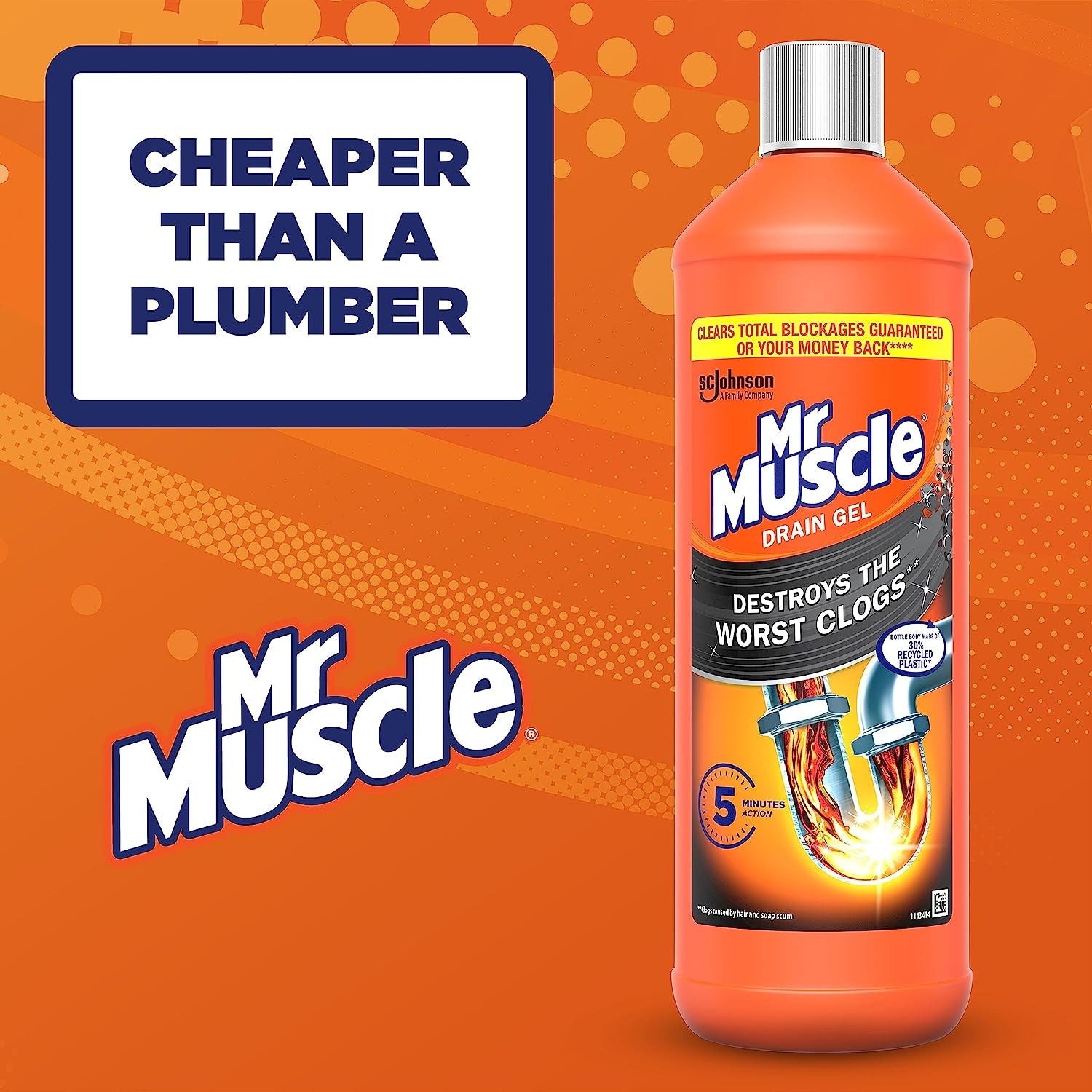 Drain Unblocker, Sink & Drain Cleaner, Fast Acting Heavy Duty Gel Formula, Dissolves Clogs, Works 3X Better than Bleach, Safe for All Pipes, 1L