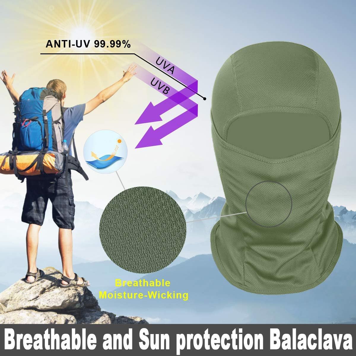 Balaclava Face Mask, Ski Mask UV Protector Lightweight for Motorcycle Cycling Running