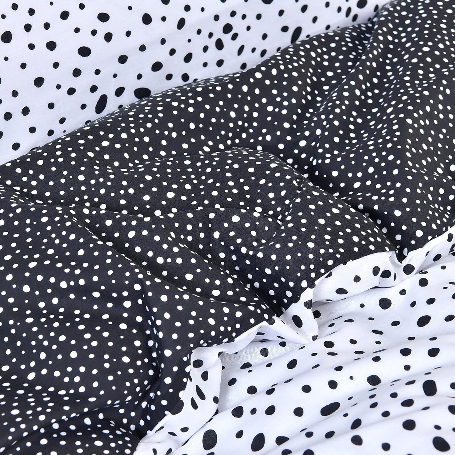 Polka Dots Reversible Black White Mono Duvet Cover Quilt Pillow Cases Bedding Set Soft Easy Care - Double (200Cm X 200Cm)