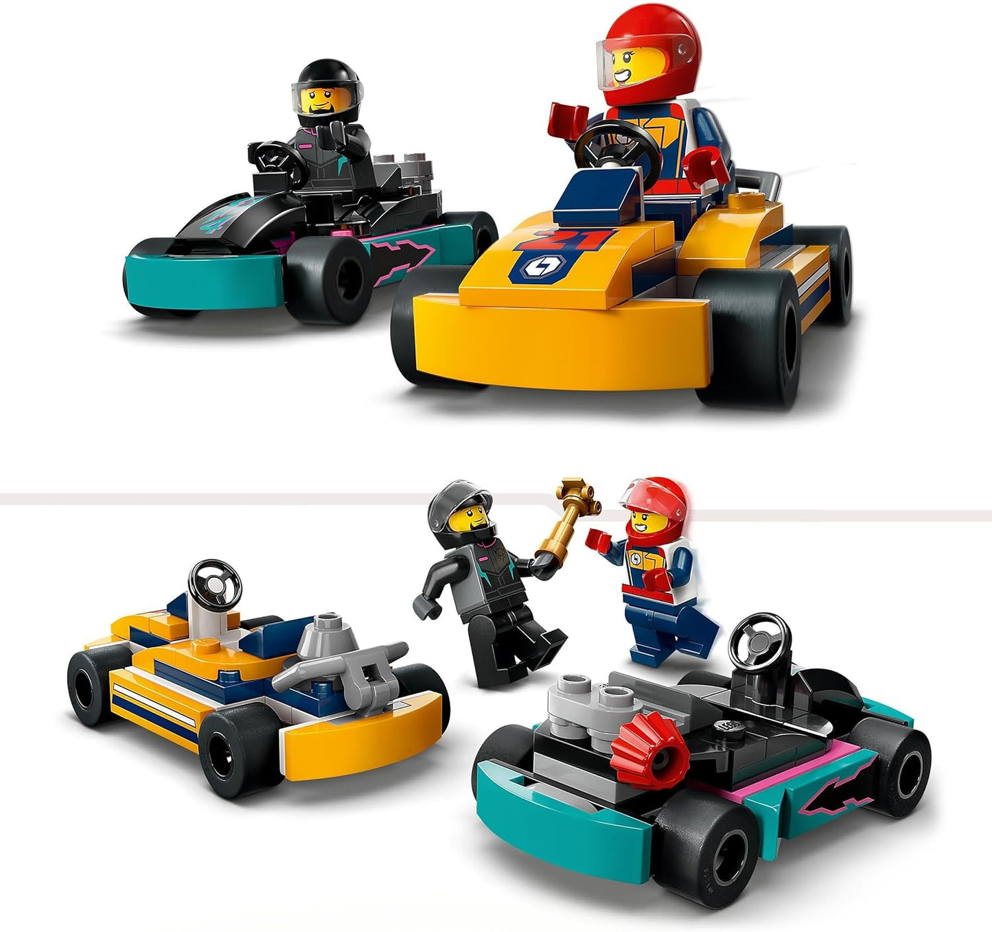 City Go-Karts and Race Drivers, Racing Vehicle Toy Playset for 5 plus Year Old Boys, Girls and Fans of Race Car Toys with 2 Driver Minifigures, Small Gift for Preschool Kids 400