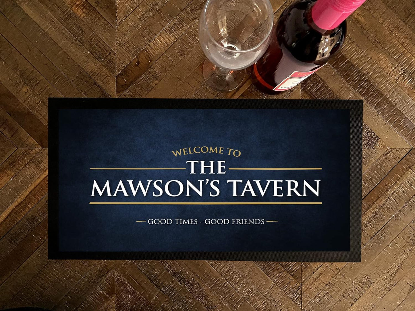 Personalised Bar Runner Mat - Any Name Bar - Navy Blue Grunge Bar Runner - Beer Accessories Gift, Home Bar