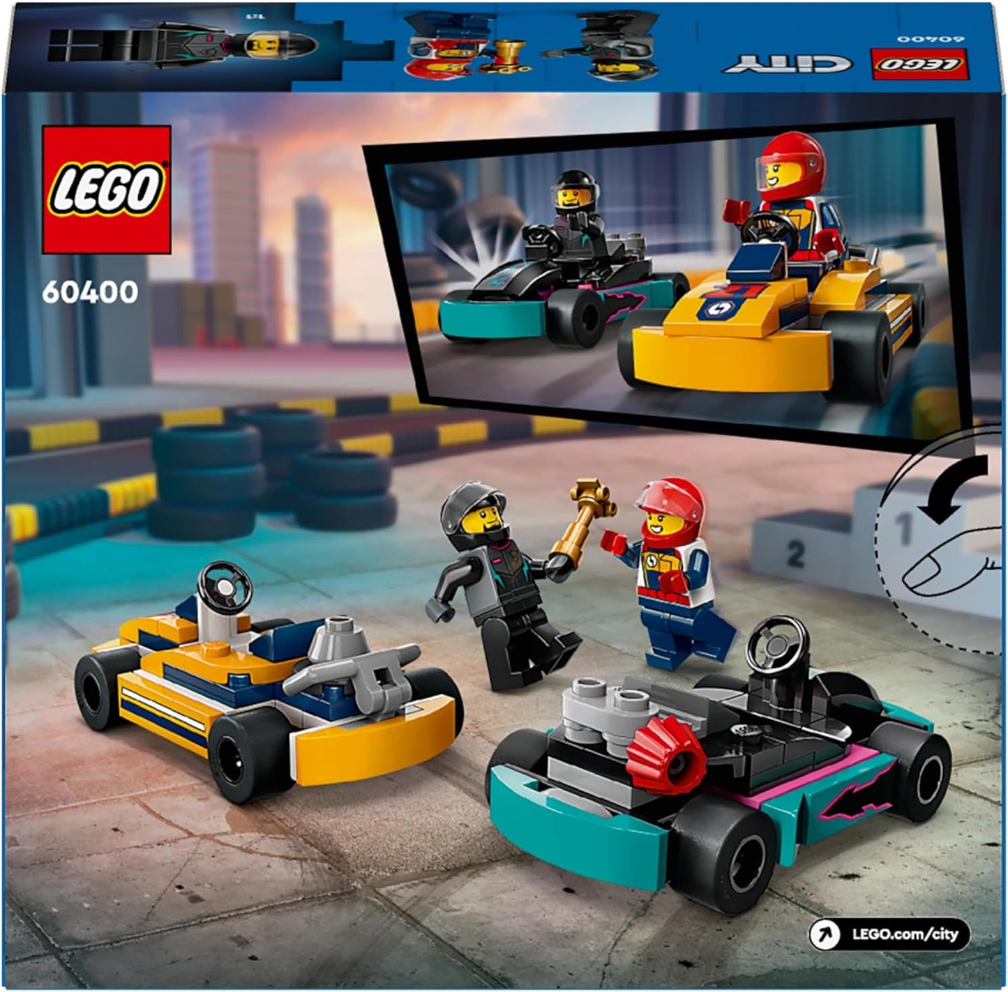 City Go-Karts and Race Drivers, Racing Vehicle Toy Playset for 5 plus Year Old Boys, Girls and Fans of Race Car Toys with 2 Driver Minifigures, Small Gift for Preschool Kids 400