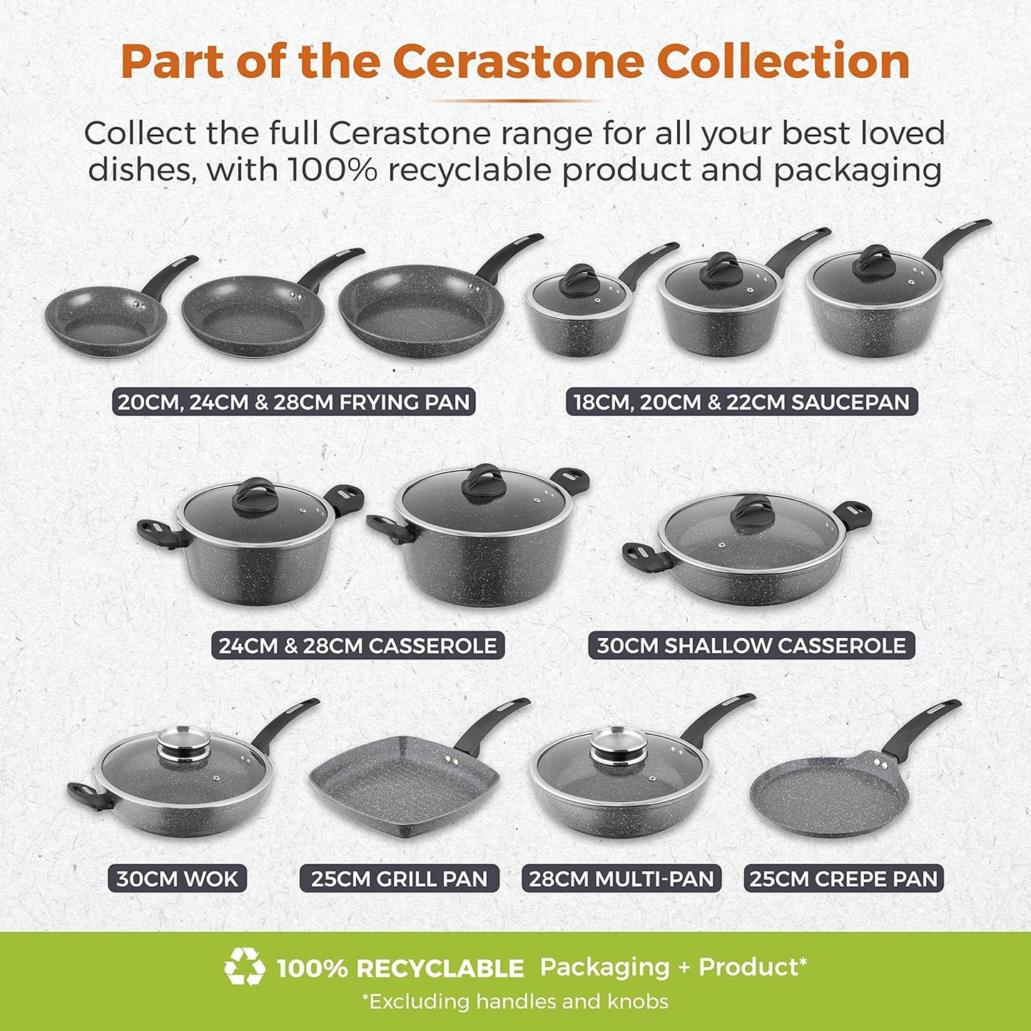 Cerastone T81232 Forged Frying Pan with Non-Stick Coating and Soft Touch Handles, 24 Cm, Graphite