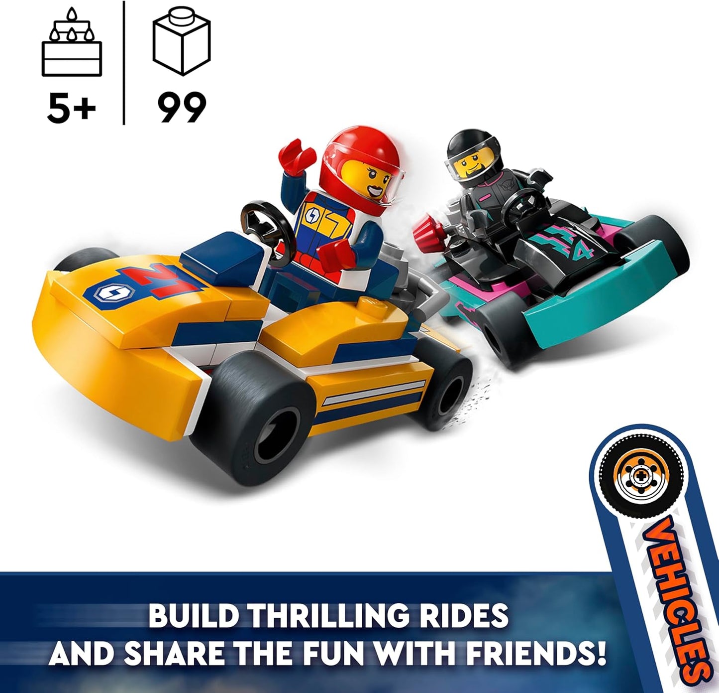 City Go-Karts and Race Drivers, Racing Vehicle Toy Playset for 5 plus Year Old Boys, Girls and Fans of Race Car Toys with 2 Driver Minifigures, Small Gift for Preschool Kids 400