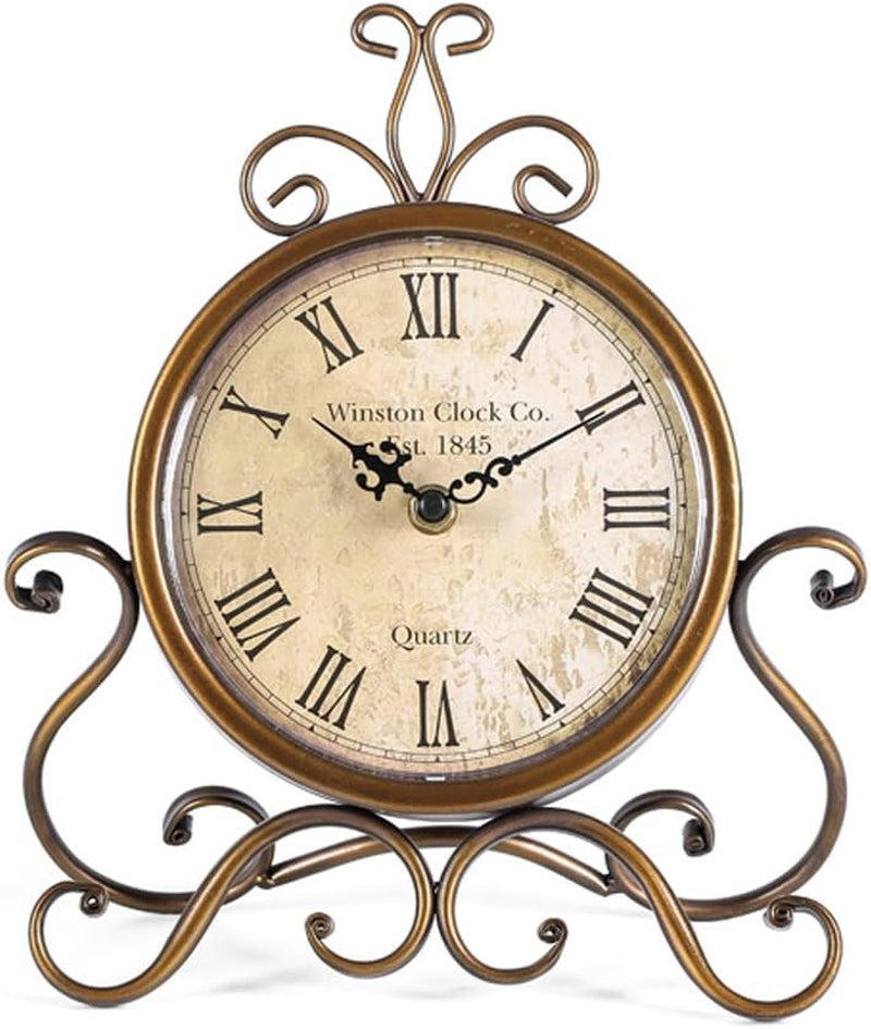 Table Clocks 28 Cm Height Silent Non Ticking Roman Retro Art Desk Clock for Living Room Bedroom Office(Copper)