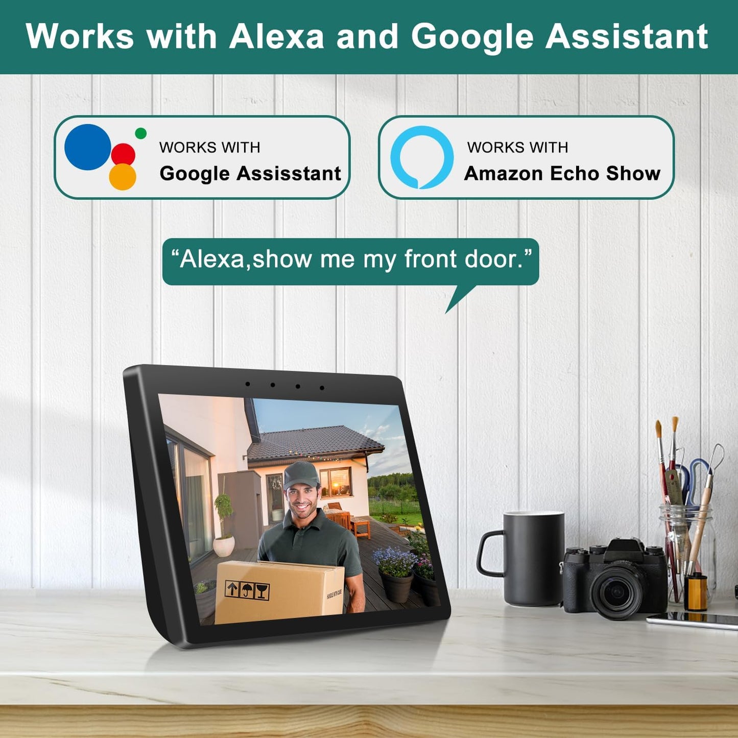 Wireless Video Doorbell Camera with Chime, Voice Changer/Message, PIR Motion Detection, Instant Alerts, 2-Way Audio, 2K HD, Night Vision, 2.4G Wifi, IP66, Battery Powered, Works with Alexa