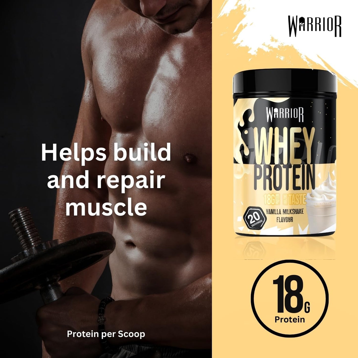 Whey Protein Powder 500G - up to 36G* Protein per Shake – Low Sugar - Muscle Growth and Recovery Drink - Amazing Taste - 20 Servings - GMP Certified (Vanilla Milkshake)