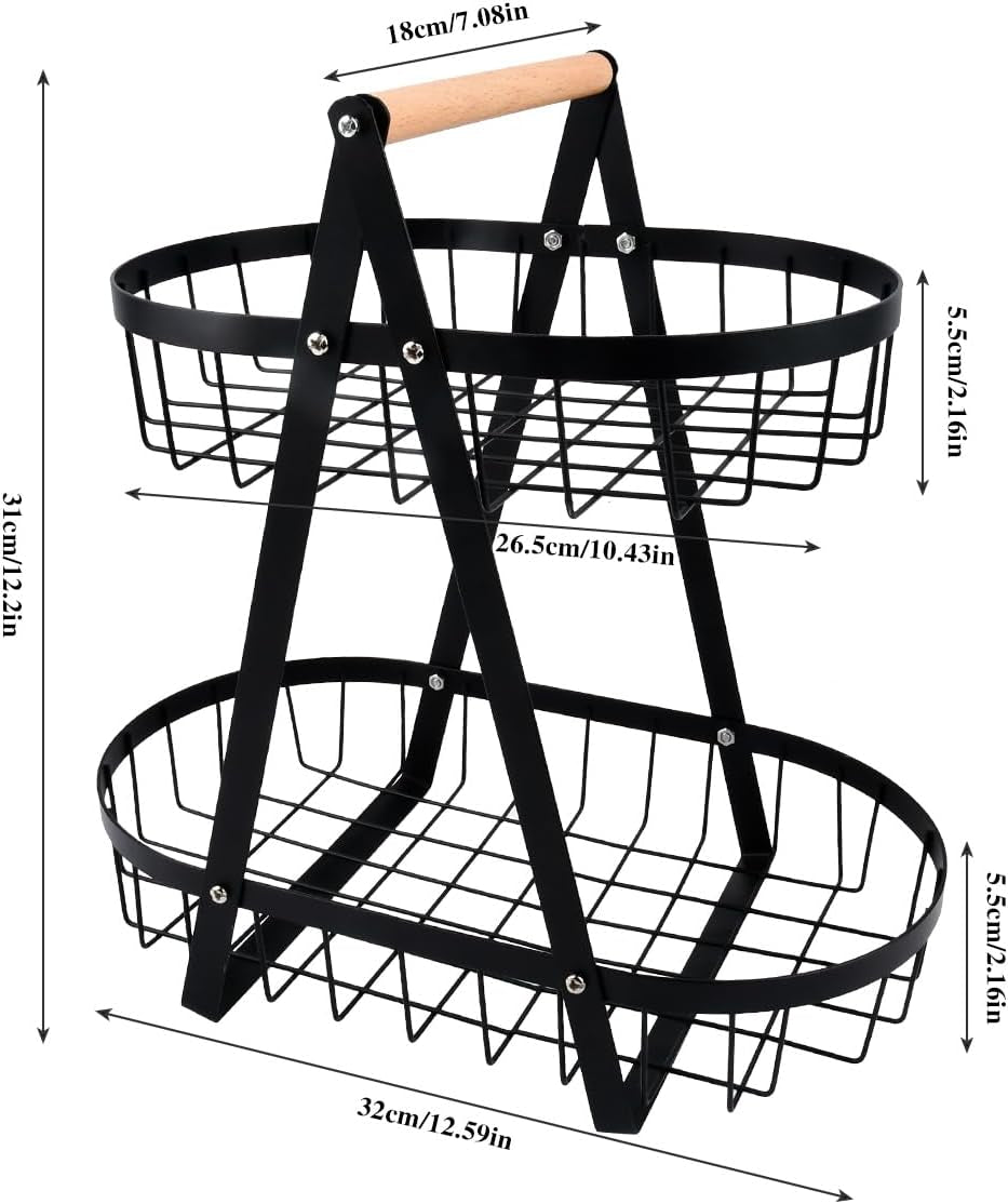 2-Tier Fruit Basket,Fruit Bowl Holder Bread Basket Vegetable Rack, Detachable Fruit Holder for Fruit, Vegetables, Snacks in Home, Kitchen Office,With Screwdriver