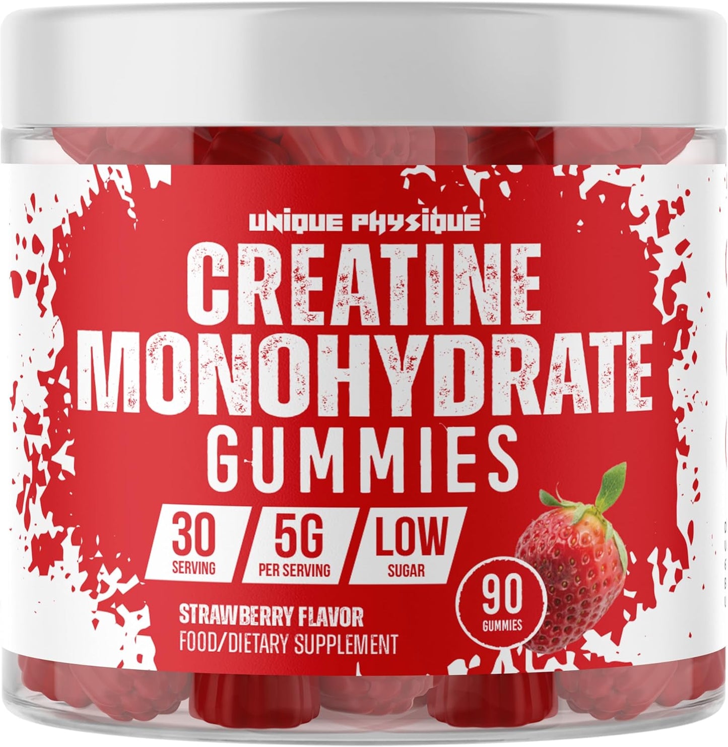 - Creatine Monohydrate Gummies - 5G / 5000Mg per Serving - 1 Month Supply - Supports Muscle Growth - Strawberry Flavour - Vegan & Low Sugar - for Men & Women