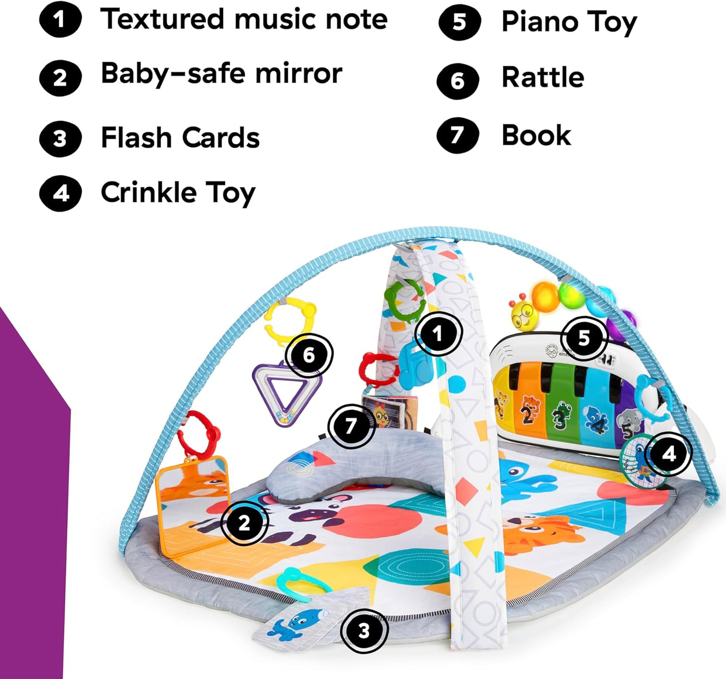, 4-In-1 Kickin' Tunes and Language Discovery Play Gym with Piano, Mat with Detachable Activity Toys, Lights, Sounds and Music, Ages Newborn +