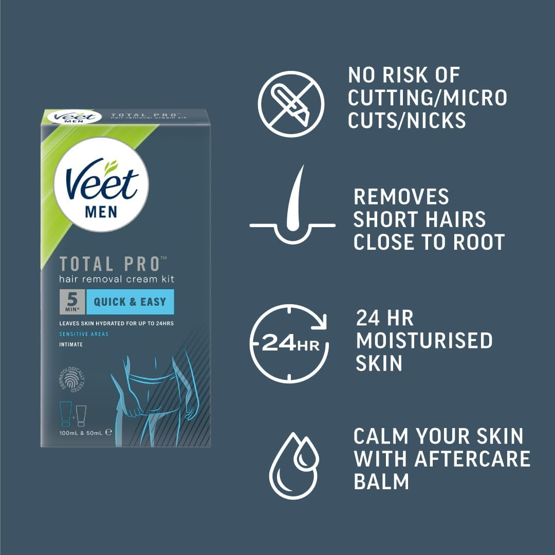 Men Intimate Hair Removal Kit, Mens Hair Removal Cream 100Ml, after Shave Balm 50Ml, 1 Spatula, Hair Removal Cream for Genitals, Pubic Hair Removal, Intimate Hair Removal