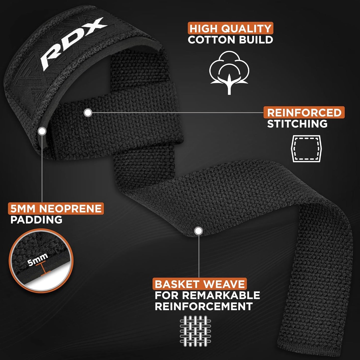 Weight Lifting Straps Deadlifting Powerlifting, 5MM Neoprene Wrist Support, anti Slip 60CM Hand Bar Grip, Heavy Duty Bodybuilding Weightlifting Workout, Soft Cotton, Strength Training Gym Fitness